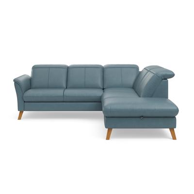 Ecksofa SIT & MORE "Romero L-Form", bunt (graublau), B:250cm H:91cm T:220cm, 100% Polyester, Sofas, wahlweise mit oder ohne TV-Funktion, Bettfunktion, Bettkasten Image