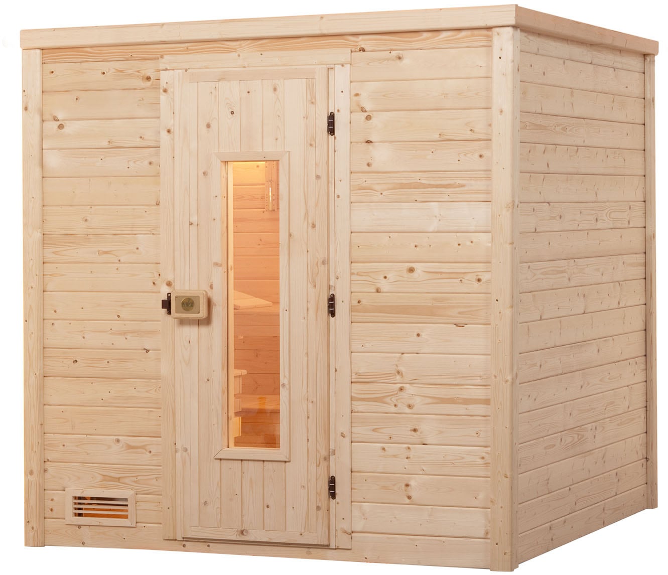 Sauna WEKA "Massivholzsauna BERGEN 2", beige (natur), Saunaofen, integrierte Steuerung, 5,4 kW, Saunen, Blockbohlen, isolierte Holztür