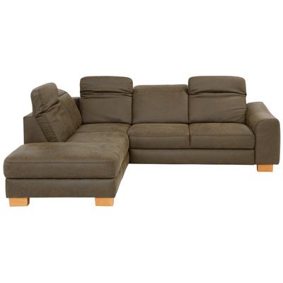Ecksofa HOME AFFAIRE "Dundee L-Form", grün (olive), B:263cm H:86cm T:219cm, Luxus-Microfaser Lederoptik (100% Polyester), Sofas, wahlweise mit Kopfteilverstellung und zusätzlich mit Bettfunktion Image