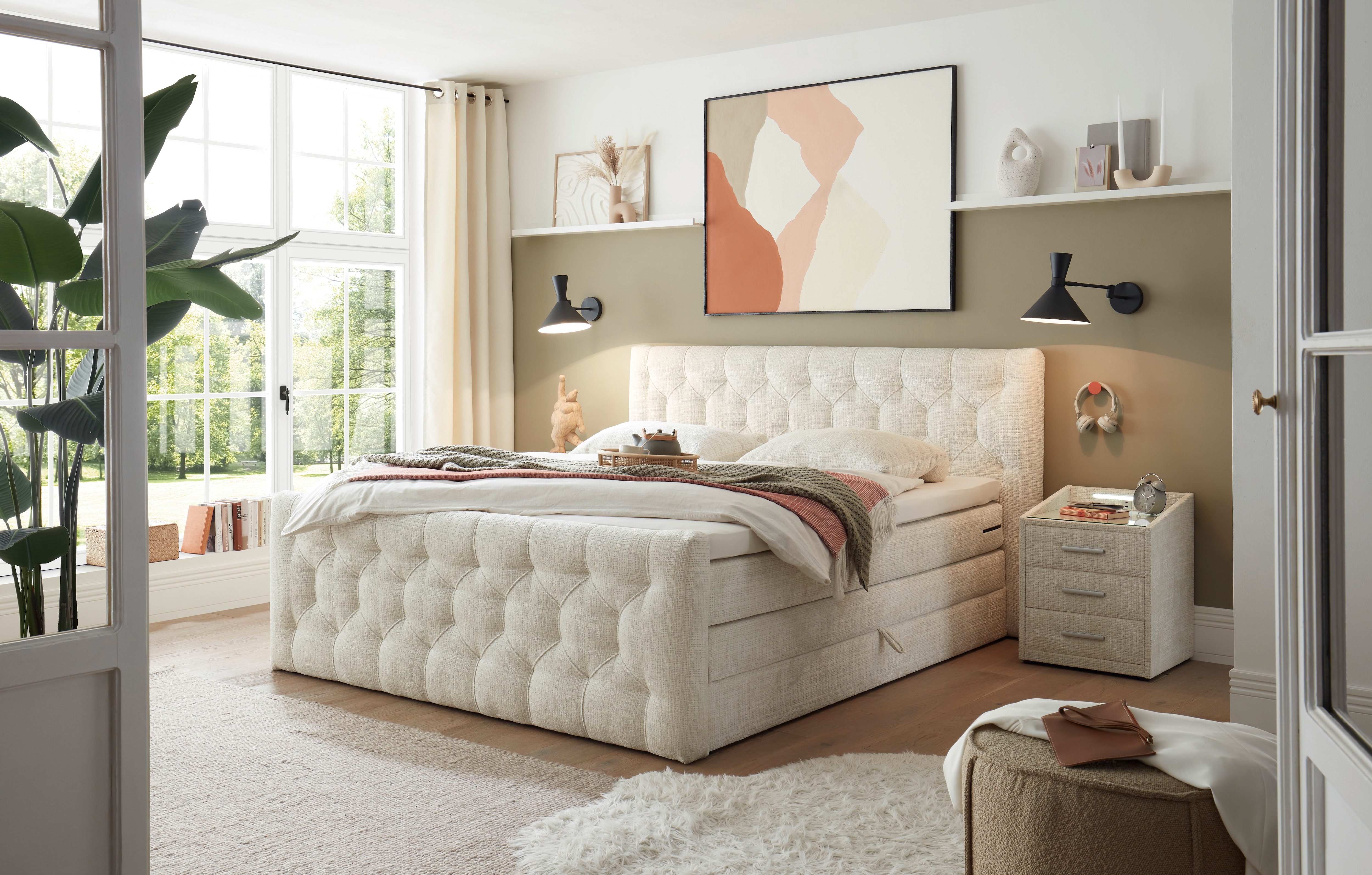 Boxspringbett ED EXCITING DESIGN "Cashfield", OTTOs Choice Topseller inkl. zwei Bettkästen & Topper", beige, B:200cm L:225cm, 100% Polyester, Komplettbetten, erhältlich in den Größen 160x200cm und 180x200cm, Topseller Image