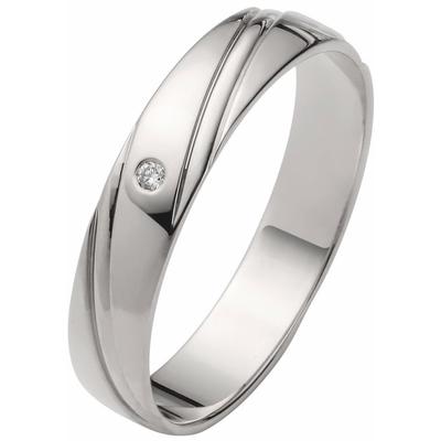 Trauring FIRETTI "Schmuck Geschenk Gold 375 Hochzeit Ehering "LIEBE" Gr. 19, weiß (weißgoldfarben), Fingerringe, 19, 0,01 ct SI = kleine Einschlüsse mit Brillant, Weißgold 375, 4mm, Made in Germany, wahlweise mit oder ohne Brillant Image