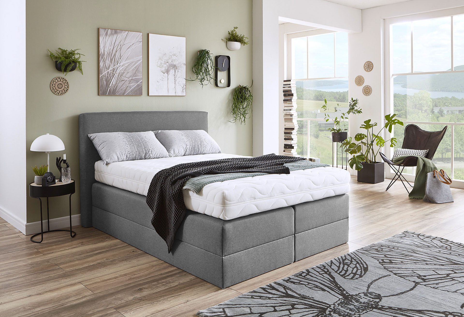 Boxspringbett, grau, B:155cm L:205cm, Strukturstoff (77% Polyester und 23% Viskose), WESTFALIA SCHLAFKOMFORT, Komplettbetten, Boxspringbett, wahlweise mit Kaltschaum-Topper, Topseller Image