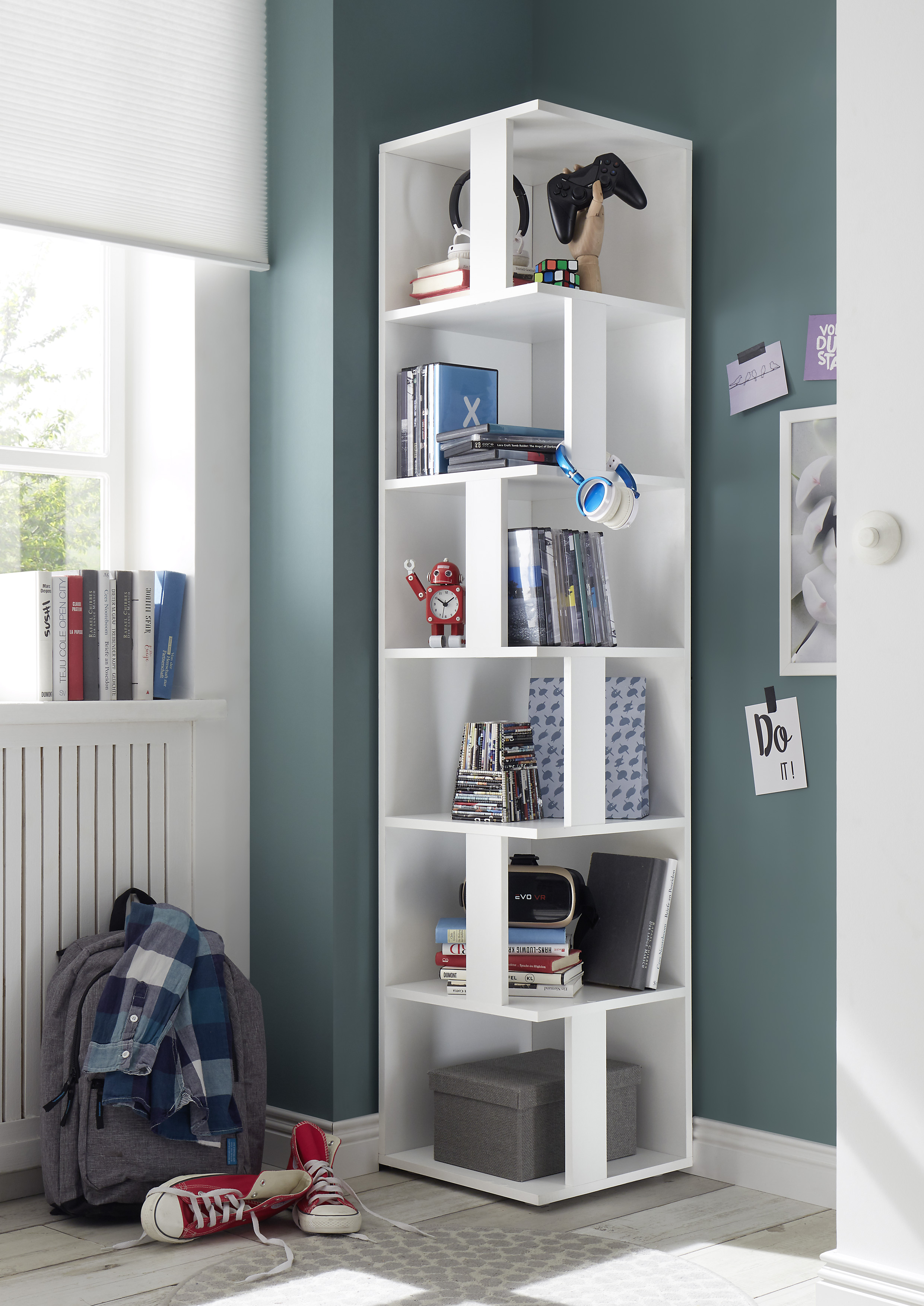 Eckregal BEGA OFFICE "Corner Shelf", weiß, B:38 H:186 T:38, Holzwerkstoff, Regale, mit 6 offenen Fächer, 37,5x37,5x186 cm Image