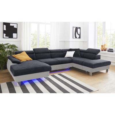 Wohnlandschaft COTTA "Komaris U-Form mit Kopfteilverstellung", grau (argent, schwarz), B:320cm, Microfaser PRIMABELLE (100% Polyester), Kunstleder SOFTLUX, Feinstruktur (100% Polyester), Kunstleder SOFTLUX/Struktur (100% Polyester), NaturLEDER,... Image