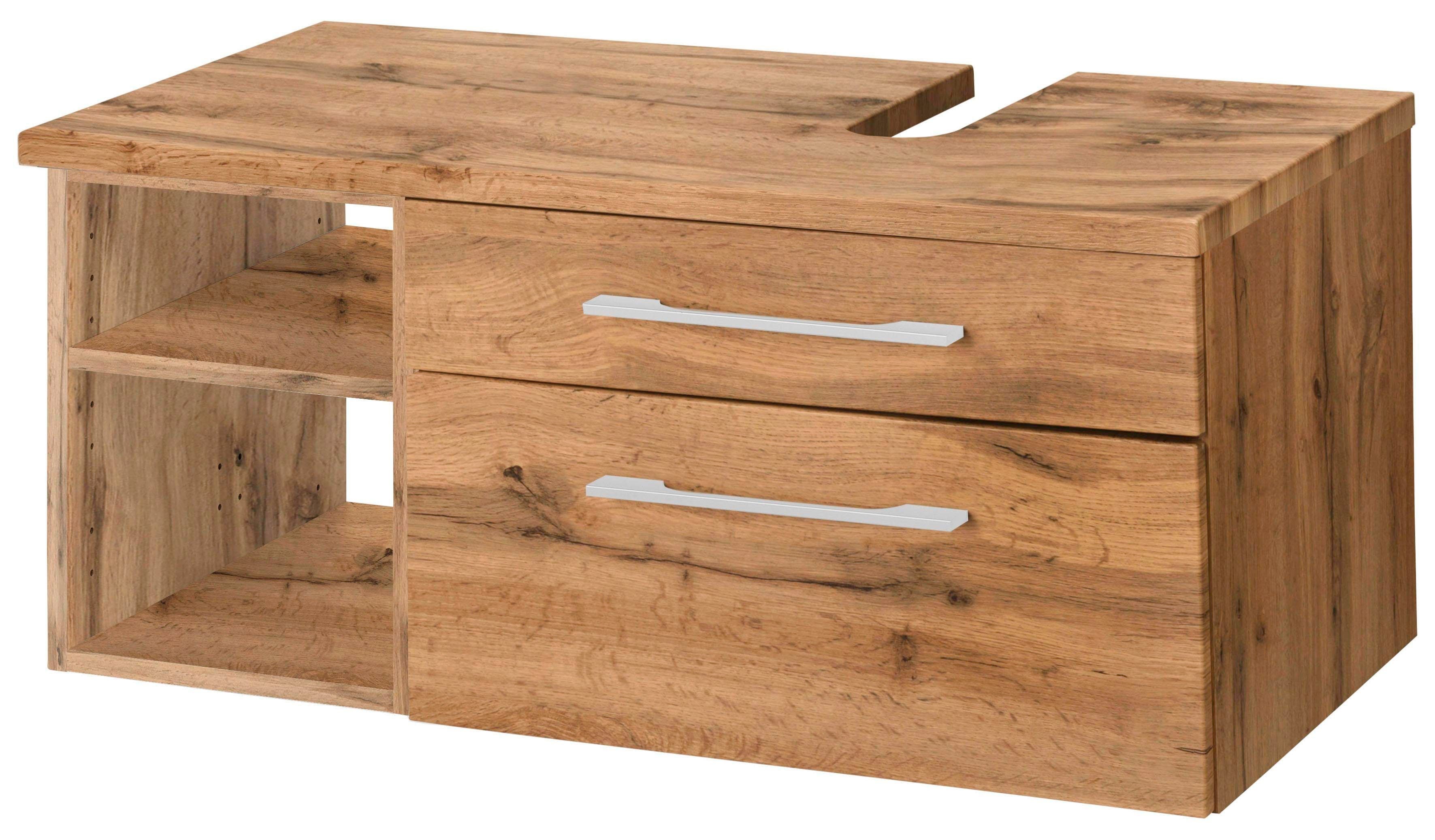 Waschbeckenunterschrank WELLTIME "Davos", braun (eichefarben, eichefarben), B:90cm H:41cm T:47cm, Schränke, Breite 90 cm Image