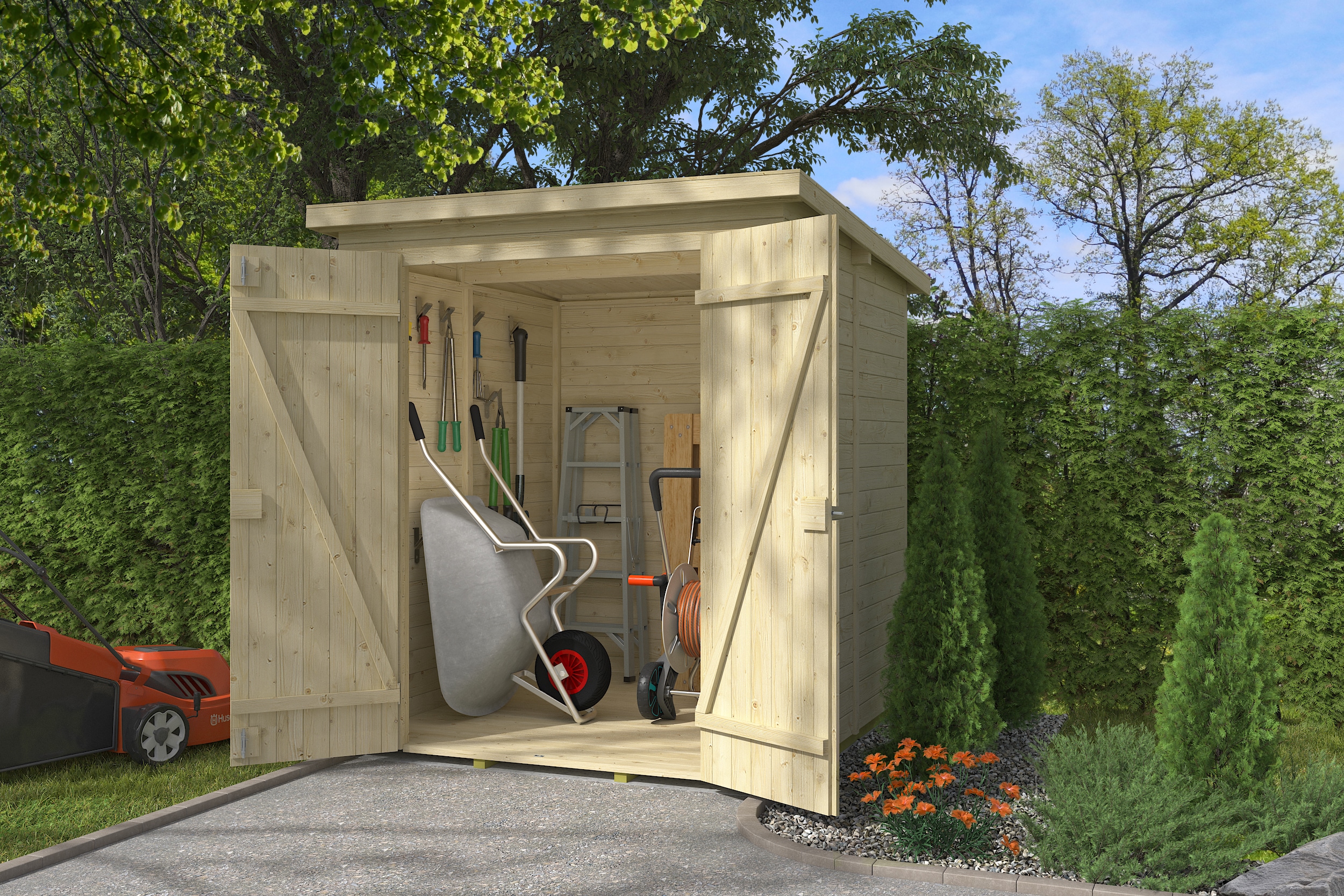 Gartenhaus NORDIC HOLZ "Elementhaus KENT 3.2", beige (naturbelassen), ohne Fußboden, Massivholzdach, Holz, Gartenhäuser, Gartenhaus