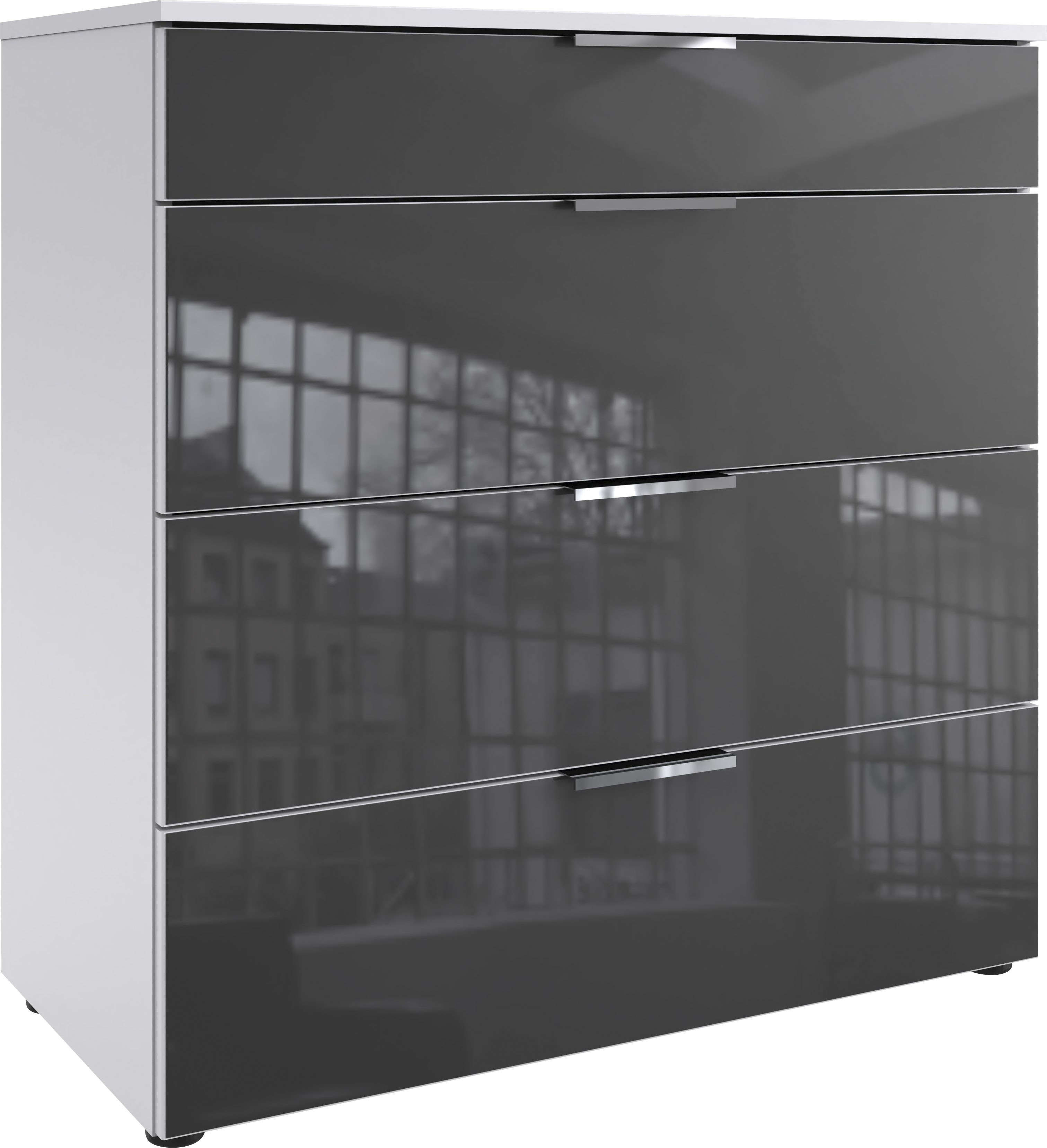 Schubkastenkommode WIMEX "Level36 C by fresh to go", weiß (weiß, glas grau), B:81cm H:84cm T:41cm, Holzwerkstoff, Sideboards, mit soft-close Funktion Image