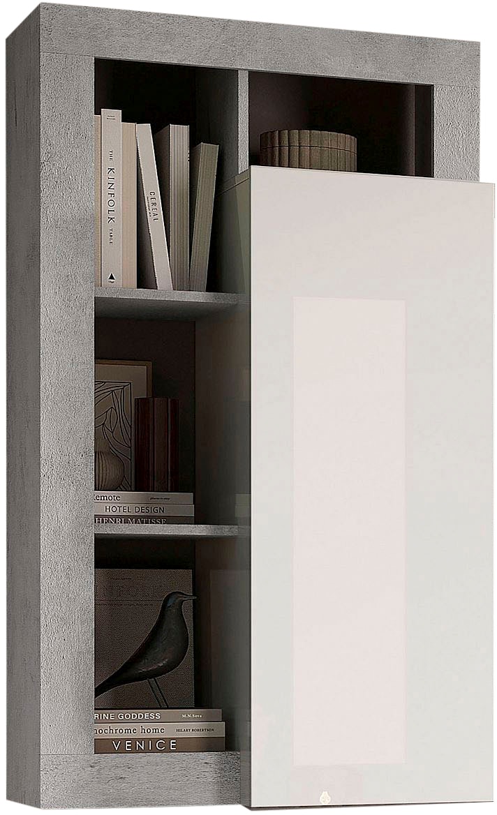 Hängevitrine INOSIGN "Hamburg, Breite 69 cm", weiß (weiß, beton, optik), B:69cm H:126cm T:30cm, Schränke, Höhe 126 cm