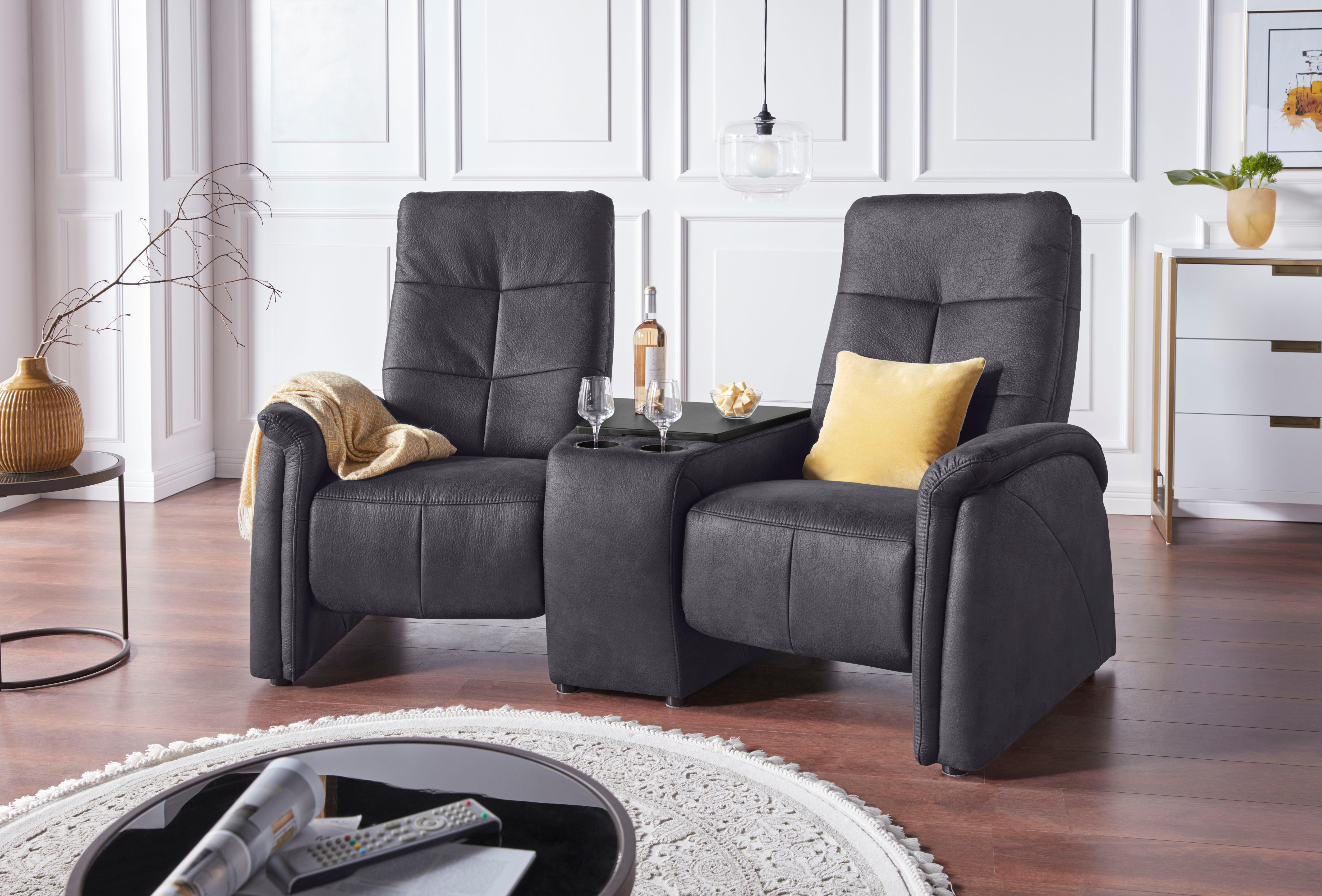 2-Sitzer EXXPO - SOFA FASHION "Tivoli, Kinosofa mit Relaxfunktion, mit Ablagetisch und Stauraum", grau (elefant), B:207cm H:109cm T:152cm, Sofas, bequem und komfortabel