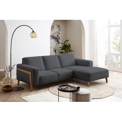 Ecksofa EXXPO - SOFA FASHION "Starr Scandic Design, tolle Verarbeitung, bequem, Sichtholz am Armteil", grau (anthrazit), B:250cm H:84cm T:163cm, Sofas, L-Form, wahlw. elektrische Sitztiefenverstellung, Massivholzfüße Image