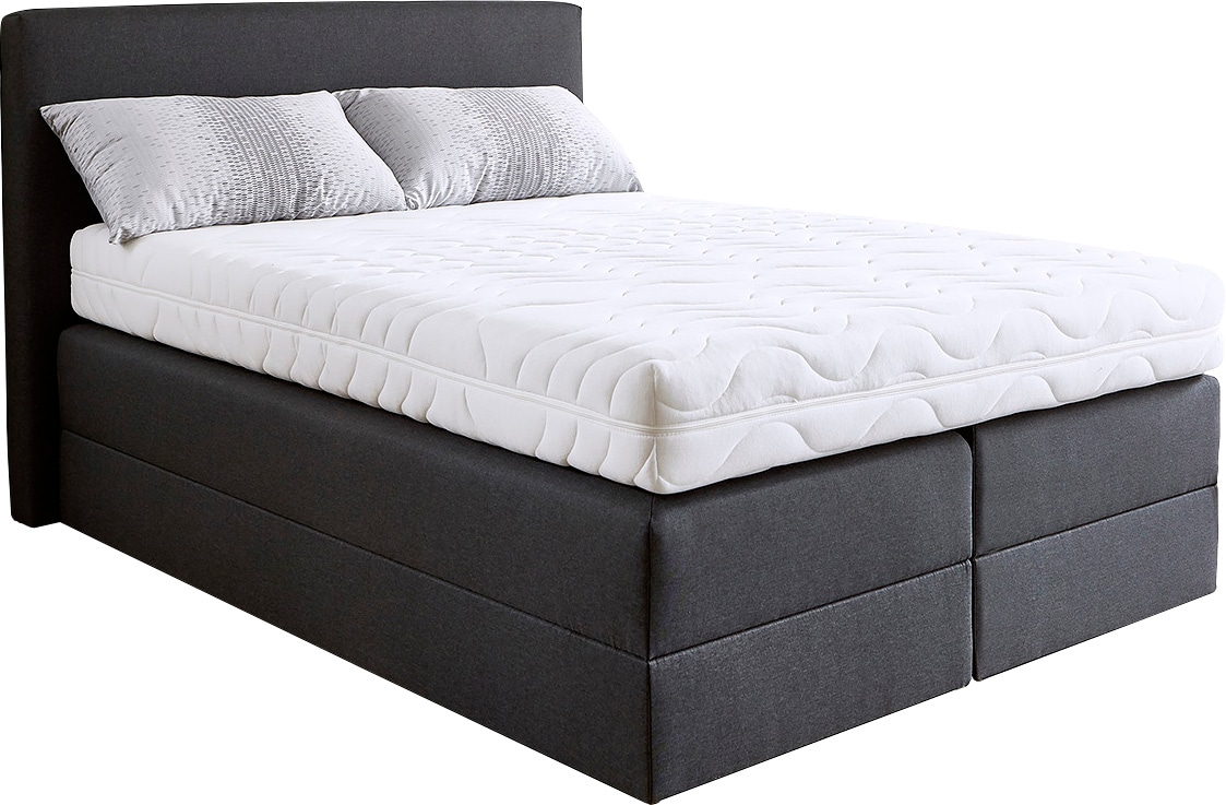 Boxspringbett, grau (charcoal), B:155cm L:205cm, Strukturstoff (77% Polyester und 23% Viskose), WESTFALIA SCHLAFKOMFORT, Komplettbetten, Boxspringbett, wahlweise mit Kaltschaum-Topper, Topseller Image