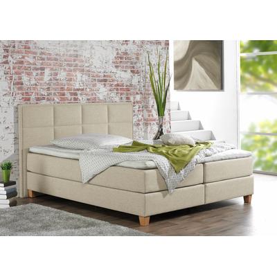 Boxspringbett HOME AFFAIRE "Casey", beige (creme, beige), B:211cm L:209cm, Struktur fein (100% Polyester), Komplettbetten, Boxspringbett, in 5 Breiten, 3 Ausführungen, 2 Härtegraden, Steppung, Topper Image