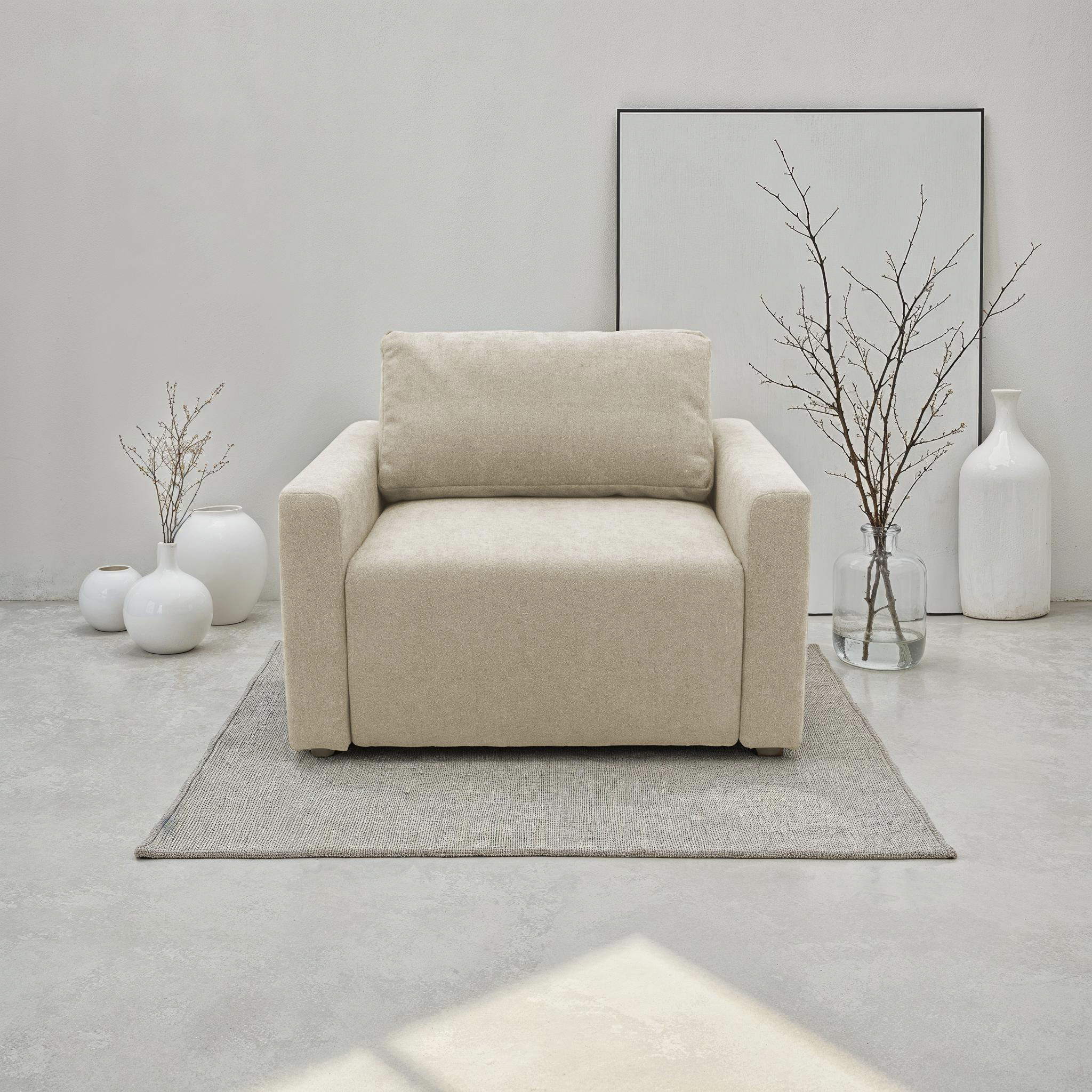 Sessel DOMO COLLECTION "Sintra ausklappbar zur Schlaffunktion, mit Rückenkissen", beige, B:106cm H:75cm T:116cm, 100% Polyester, Sessel, Sessel, Feinstruktur, beige