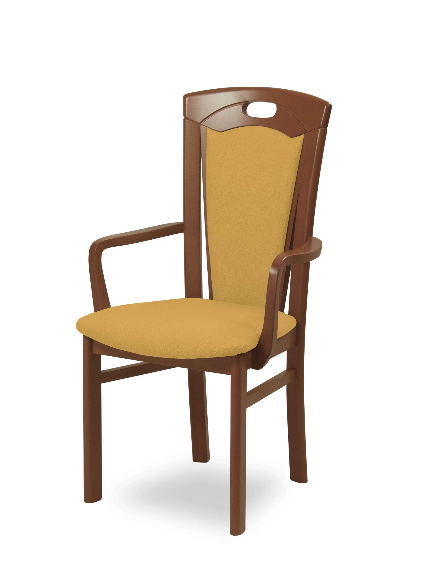 Esszimmerstuhl HOME AFFAIRE "FERDI, Armlehnstuhl, Made in Italy, Massivholz", braun (nuss, gelb, nussbaum), B:55cm H:100cm T:57cm, Massivholz, Stühle, Bezug Feinstruktur (wasser-und fleckabweisend) oder Struktur Image