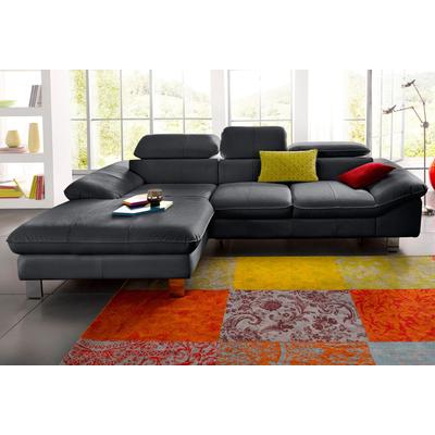Ecksofa COTTA "Driver L-Form", schwarz, B:268cm H:73cm T:169cm, LEDER BEEFY (ein abgedecktes Spalt-Rindsleder) im Sitz und Rücken (Korpus in Kunstleder), Luxus-Kunstleder, Kunstleder SOFTLUX, NaturLEDER (echtes Rindsleder), Rückseite mit schwarzem... Image