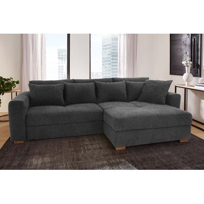 Ecksofa JOCKENHÖFER GRUPPE "Kampen, L-Form, mit Schlaffunktion", grau (dunkelgrau), B:288cm T:130cm, Korpus: 100% Polyester, Kissen: 100% Polyester, Sofas, Bettkasten, Federkern, Ottomane links oder rechts, dunkelgrau, Topseller Image
