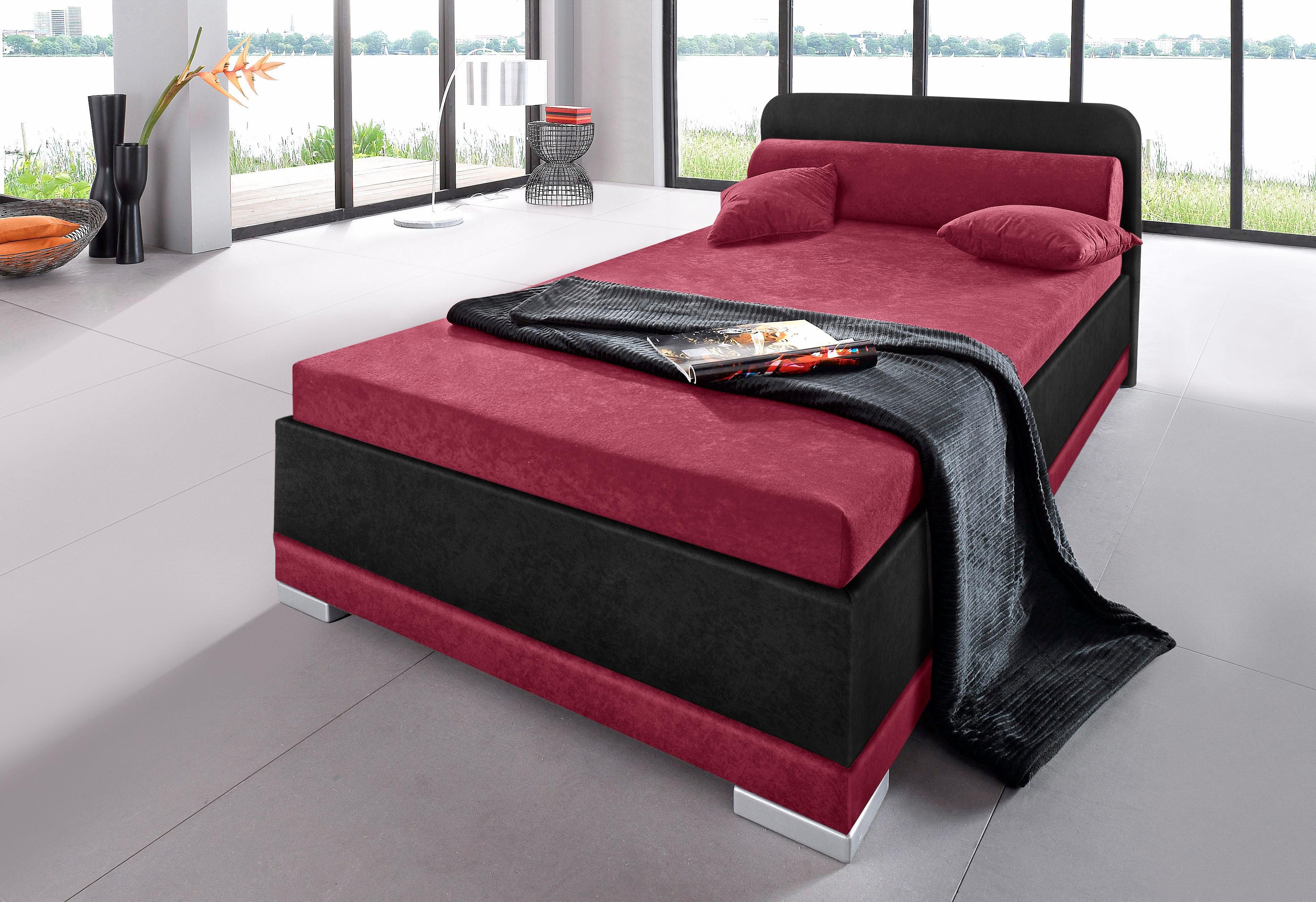 Polsterbett MAINTAL "wahlweise mit Matratze und praktischen Bettkasten", rot (bordeauxrot, schwarz), B:147cm H:76cm L:211cm, Bezug Bett: 100% Polyester;Bezug Matratze: 100% Polyester, Betten, Bett Polsterbett, in verschiedenen Größen und Farben...