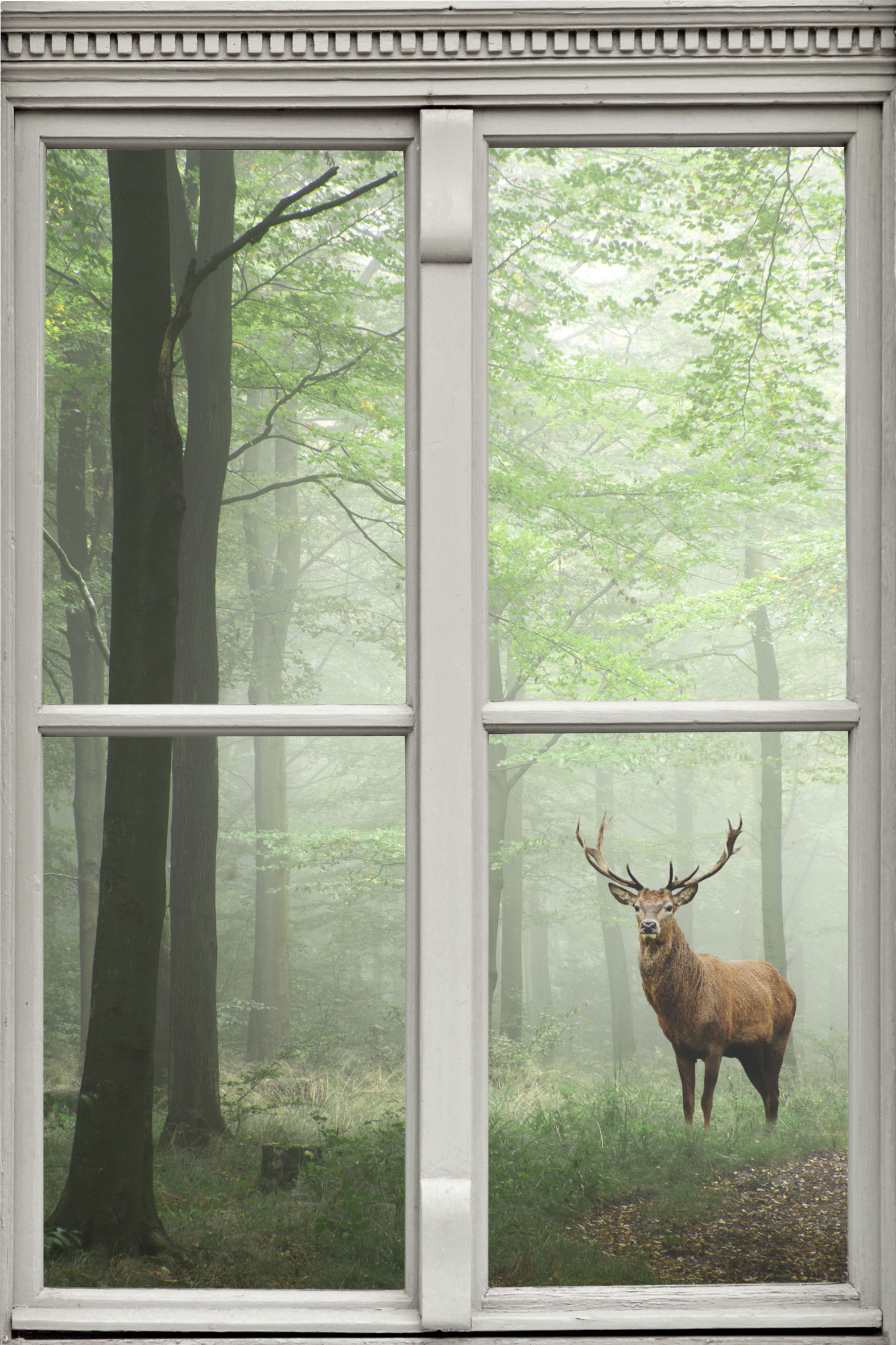 Wandsticker QUEENCE "Hirsch", bunt, B:40cm H:60cm T:0,1cm, Wandtattoos, Wandsticker, Wandbild, selbstklebend, 3D, Fenster