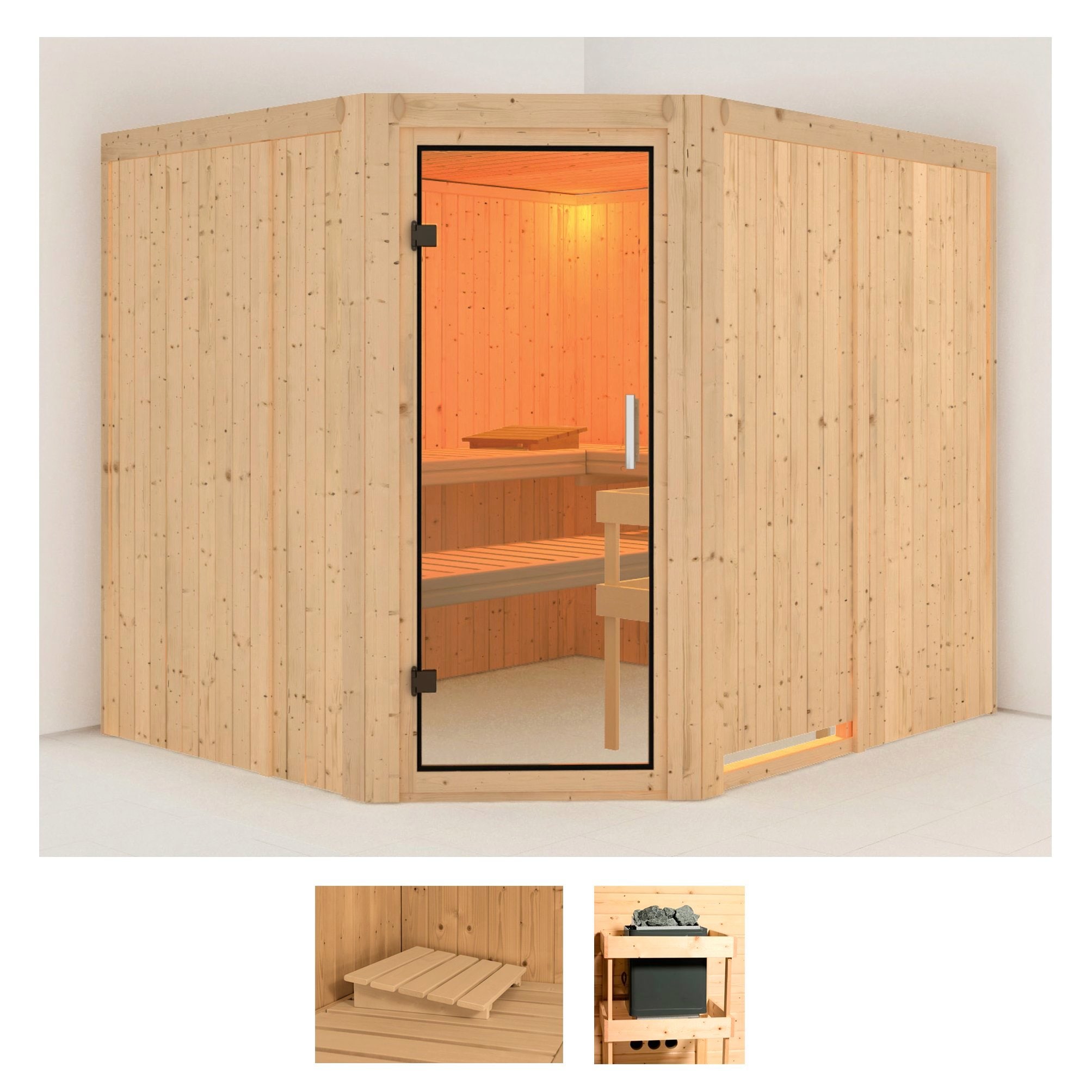 Sauna KARIBU "Marit", beige (naturbelassen), ohne Ofen, (ohne Ofen), Saunen, ohne Ofen Image