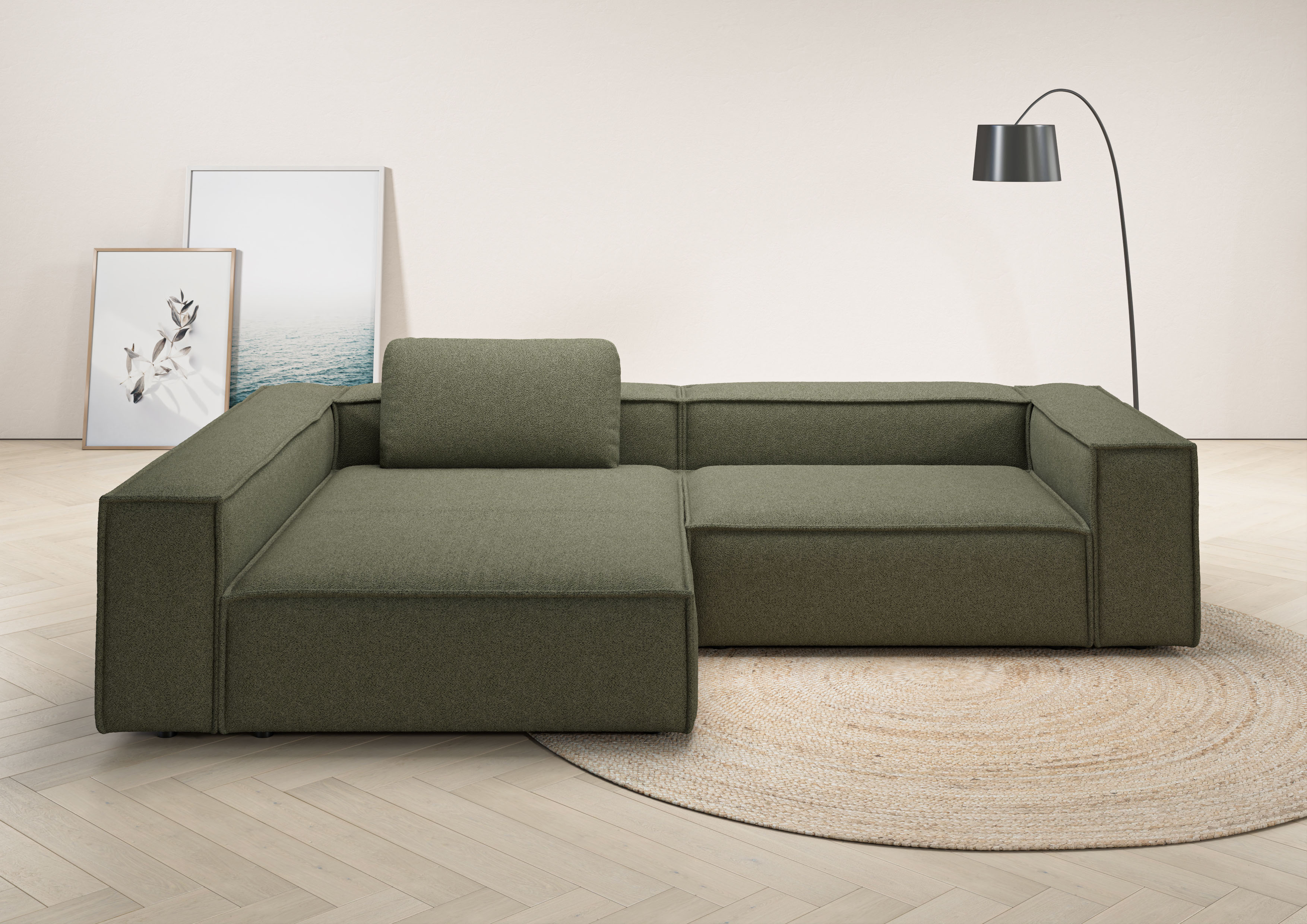 Ecksofa HOME AFFAIRE "Watertown, moderne XXL L-Form, 306 cm breit", grün, B:306cm H:68cm T:191cm, 96% Polyester, 4% Nylon, Sofas, Ecksofa, Komfortabel mit tiefer Sitzfläche – ideal für große Wohnräume