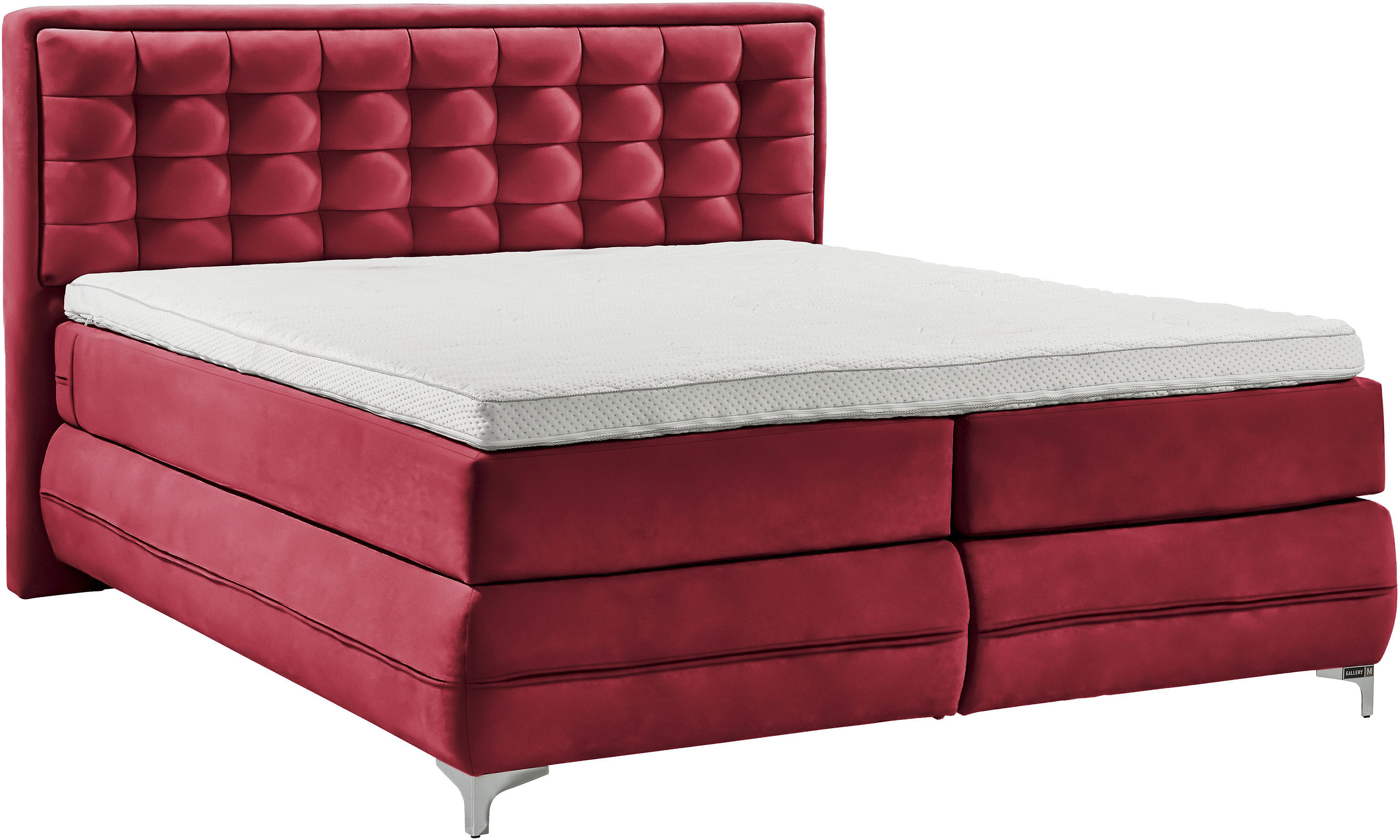 Boxspringbett MUSTERRING "Dubai", rot (d 521 rot), B:177cm L:214cm, Komplettbetten, Boxspringbett, Winkelfuß in Chrom, 3 Härtegrade, Kopfteil in Kassettensteppung Image