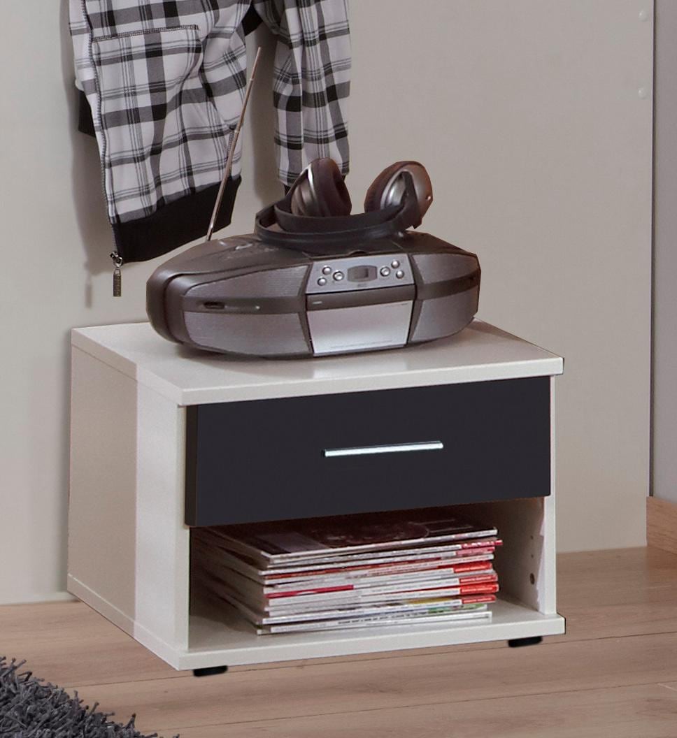 Nachtkonsole WIMEX "Joker", weiß (weiß, abgesetzt graphit), B:46cm H:38cm T:40cm, Sideboards, Nachtschrank Nachttisch mit 1 Schublade, 46cm breit
