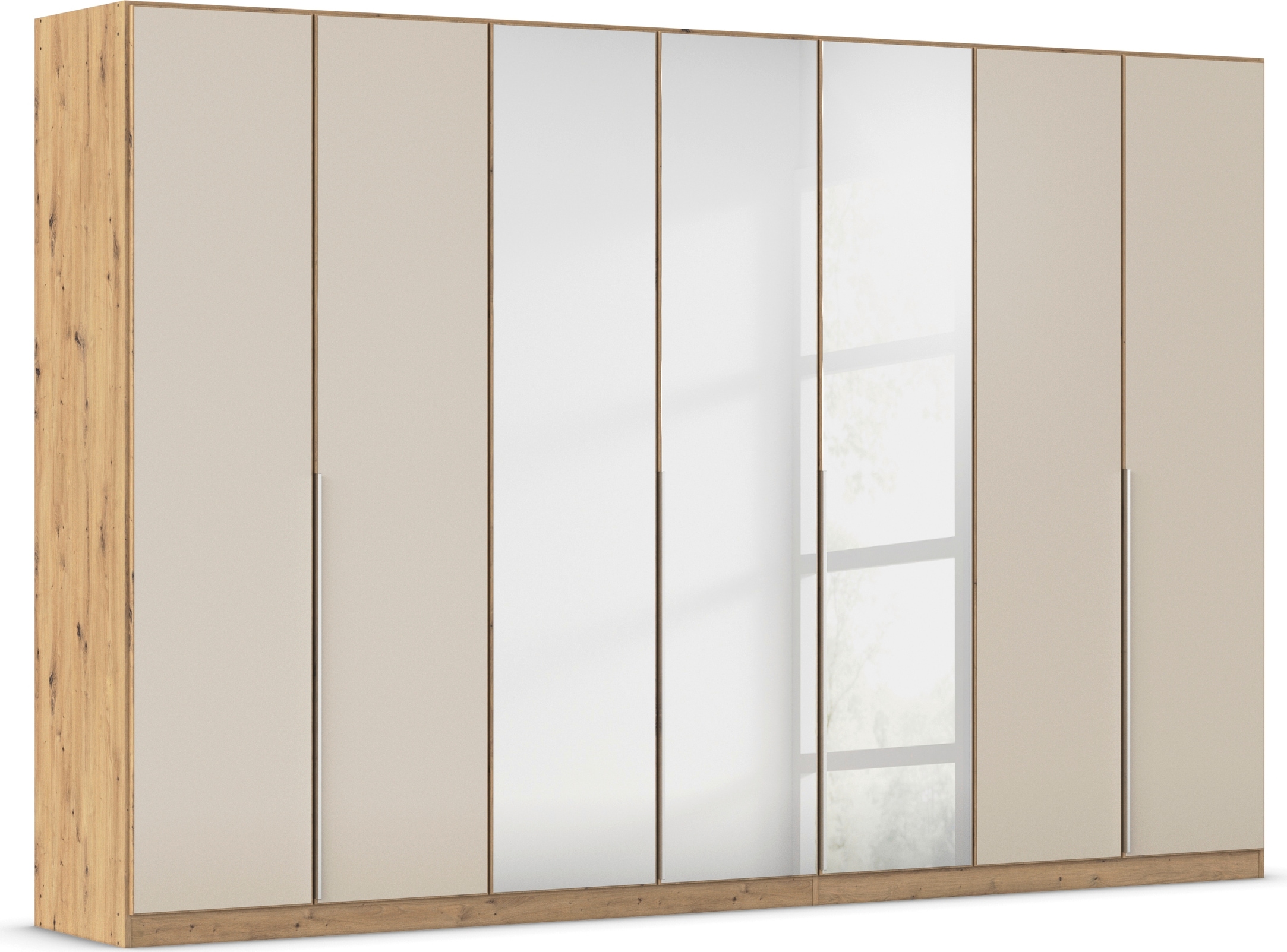 Drehtürenschrank OTTO HOME "Kleiderschrank Kleiderschränke Schrank Garderobe AGORDO mit Glasfront", beige (eiche artisan, glas beige (champagner)), B:315cm H:210cm T:54cm, Holzwerkstoff, Schränke, Drehtürenschrank, durchdachte Innenausstattung, in 8... Image