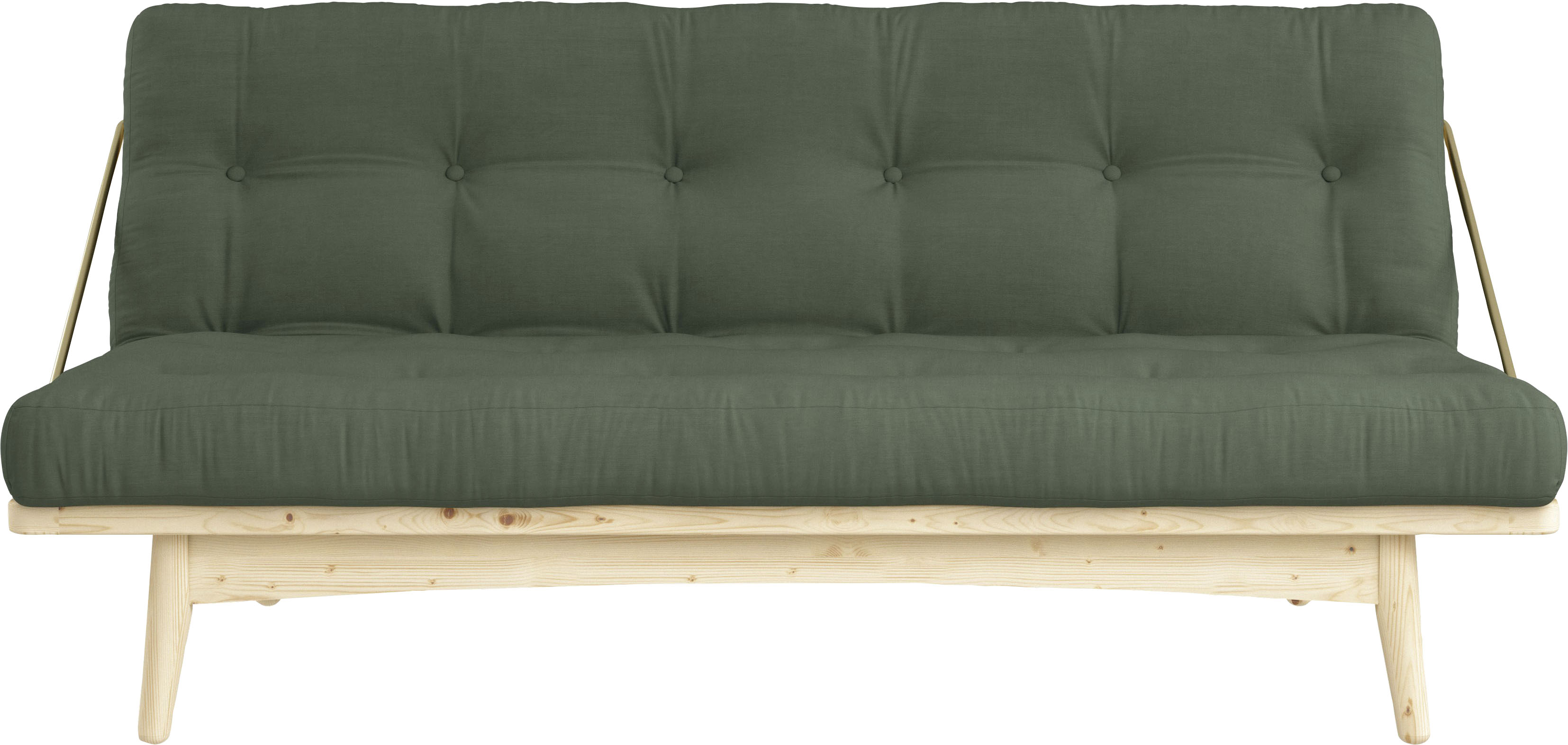 Schlafsofa KARUP DESIGN "Folk", grün (olivgrün), B:190cm H:90cm T:130cm, 80% Baumwolle + 20% polyester, Sofas, aus massiven Kiefernholz, inkl. Futonmatratze