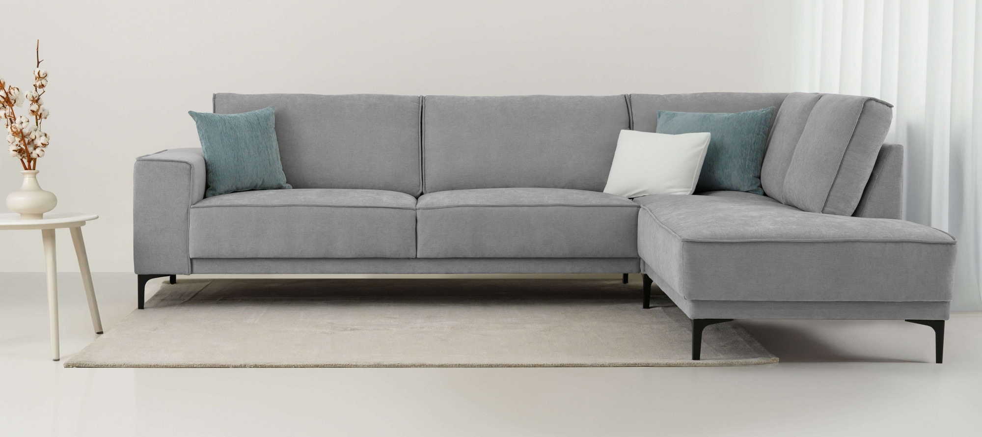 Ecksofa OTTO HOME "Polsterecke Oland, Struktur, Flachgewebe, Luxus-Microfaser, Boucle", grau (light grau), B:289cm H:85cm T:210cm, 100% Polyester, Sofas, Ecksofa, L-Form, 289 cm, Wellenunterfederung, Skandi-Design, Metallfüße