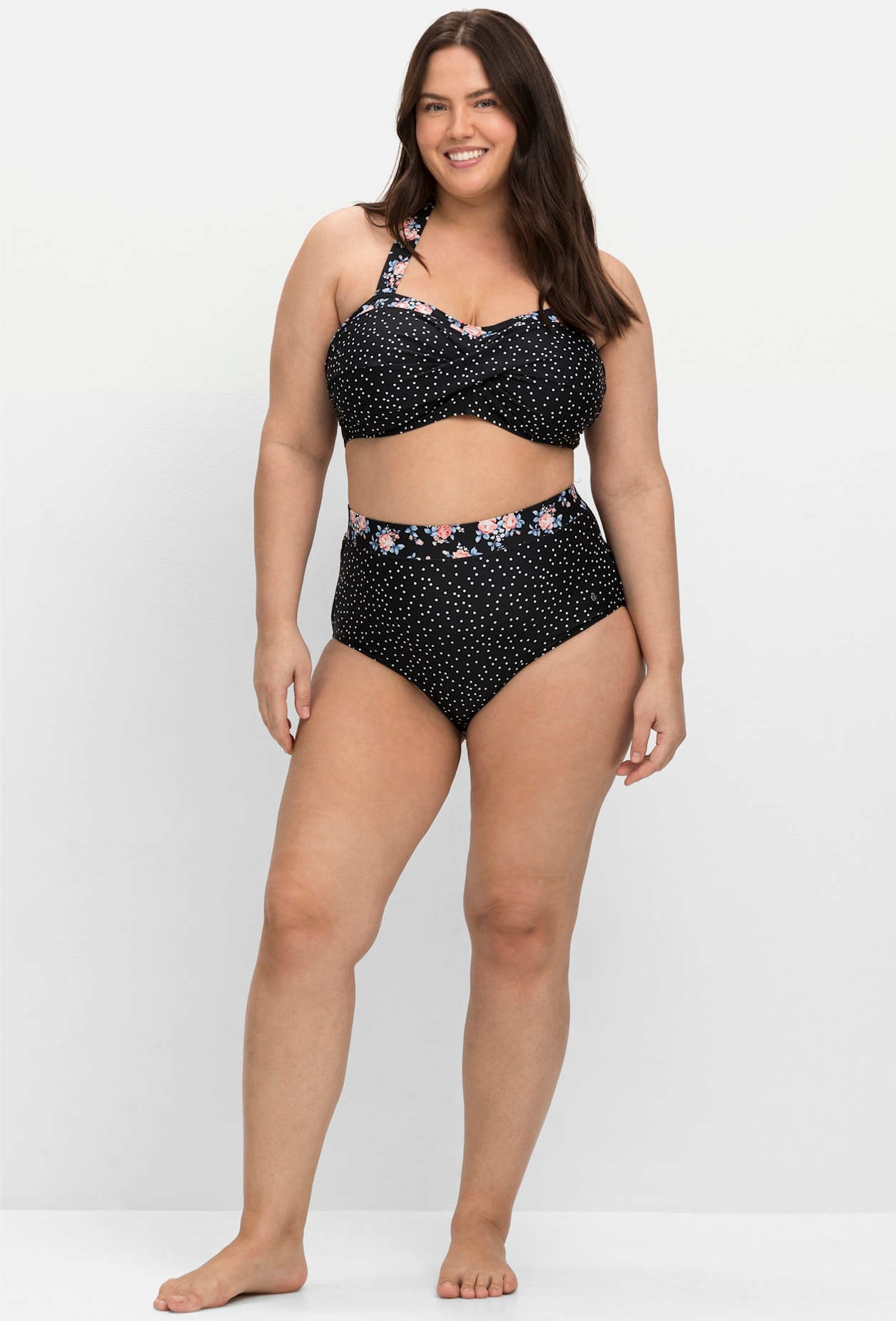 Bustier-Bikini-Top SHEEGO, Damen, Gr. 50, Cup C, schwarz (schwarz, gepunktet), Elasthan, Polyamid, Bikini-Oberteile Image