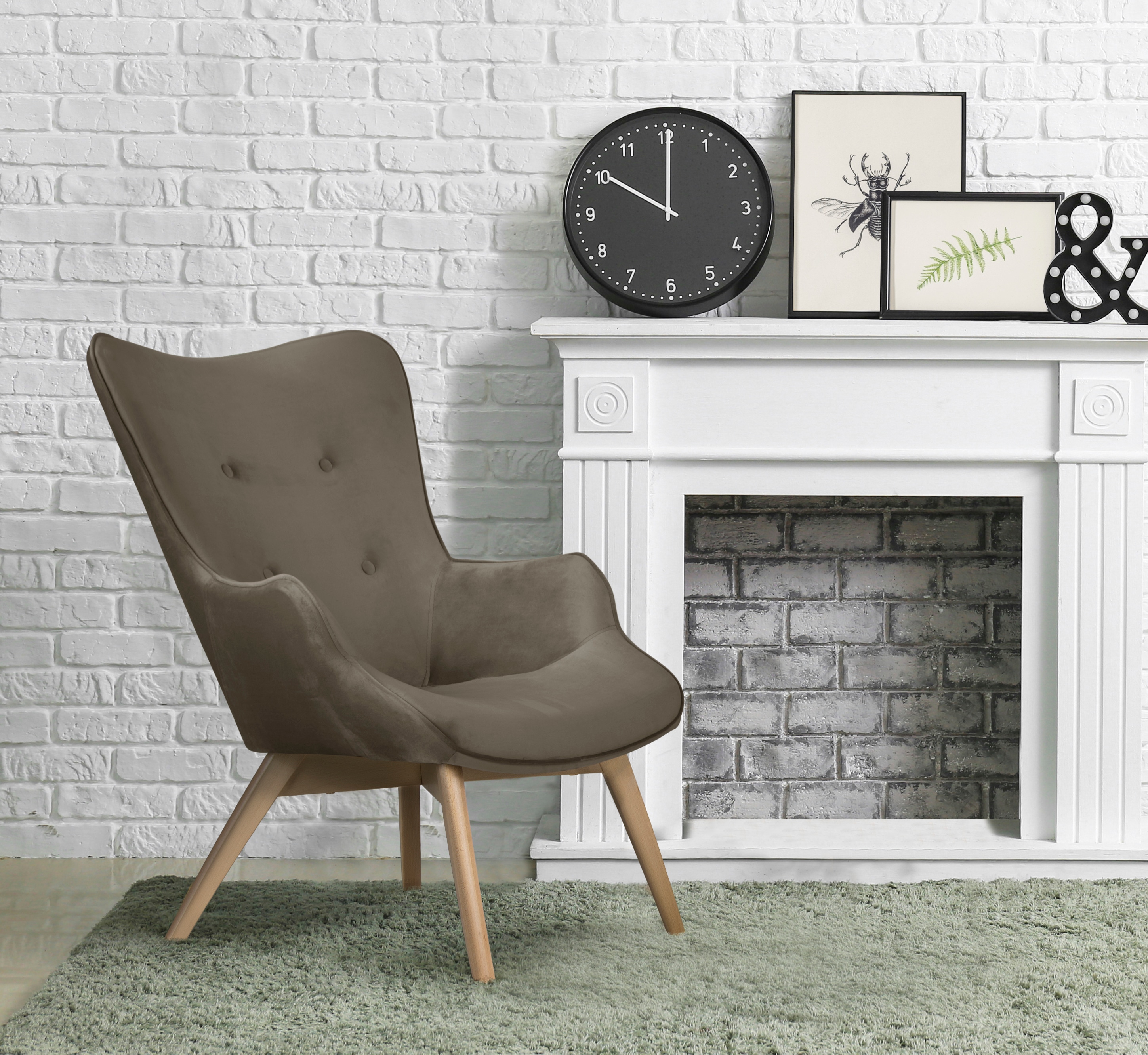 Sessel ANDAS "Nicko", grau (taupe), B:71cm H:96cm T:86cm, 100% Polyester, Sessel, Design-Sessel Sessel mit Hocker Lounge-Sessel Einzelsessel, wahlweise mit und ohne Hocker
