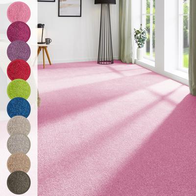 Teppichboden ANDIAMO "Ines, Kräuselvelours, Made in Netherlands", pink, B:400cm H:8,5mm L:350cm, Kunstfaser, Teppiche, Uni Farben, Breite 400 cm, strapazierfähig & pflegeleicht Image