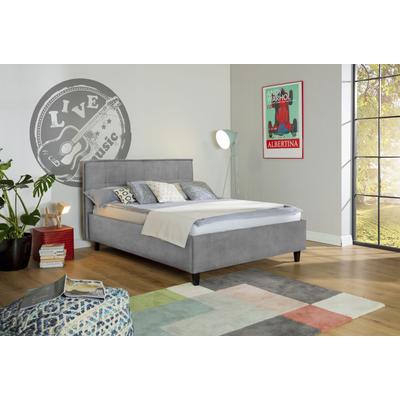 Polsterbett ALINA "Hakon", grau (grau dfn 49), B:201cm H:107cm L:209cm, Samtstoff DFN (100% Polyester), Betten, wahlweise mit Matratze und Lattenrost, Füße in Tabak Image