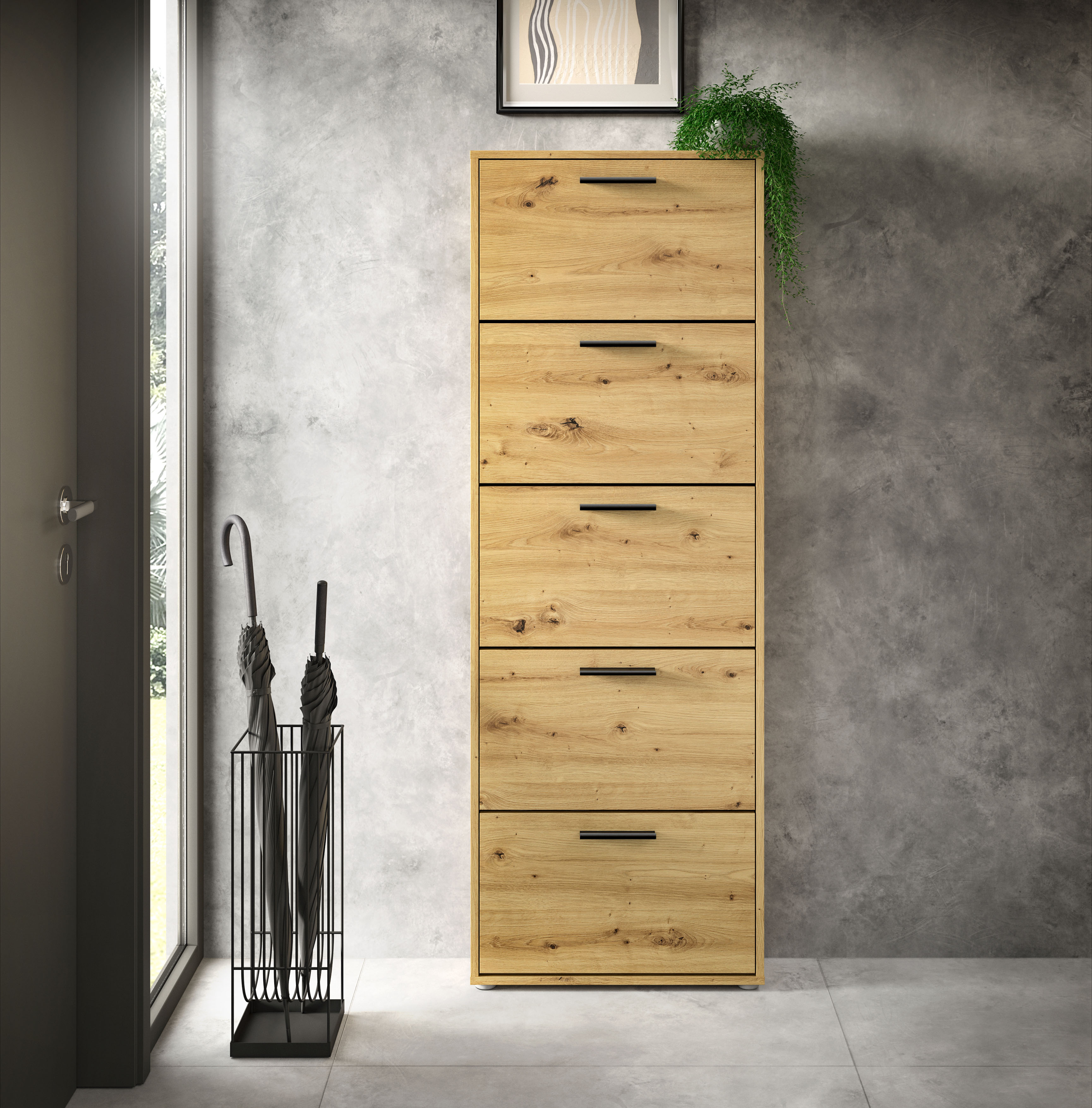 Schuhkommode HBZ "Sam Schuhkipper, Schuhschrank BxHxT 59x169x17 cm", braun (artisan, artisan), B:59cm H:169cm T:17cm, Holzwerkstoff, Sideboards, mit 5 Klappen