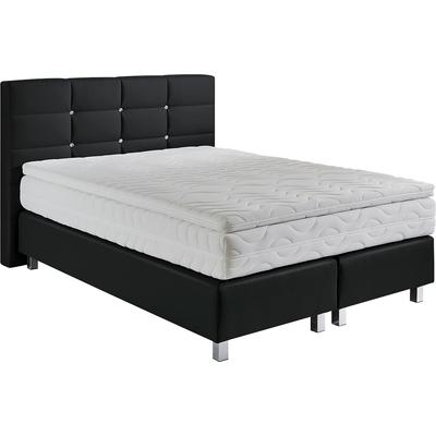 Boxspringbett, schwarz (scwarz), B:155cm L:210cm, Bezug: Kunstleder, Polyurethan, Polsterung: 100% Polyester, WESTFALIA SCHLAFKOMFORT, Komplettbetten, Boxspringbett, mit Knöpfen in Kristalloptik, wahlweise mit Topper Image