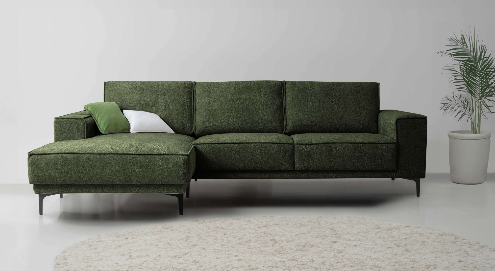 Ecksofa OTTO HOME "Polsterecke Oland, Struktur, Flachgewebe, Luxus-Microfaser, Boucle", grün, B:280cm H:85cm T:152cm, 100% Polyester, Sofas, Ecksofa, L-Form, 280 cm, Wellenunterfederung, Skandi-Design, Metallfüße