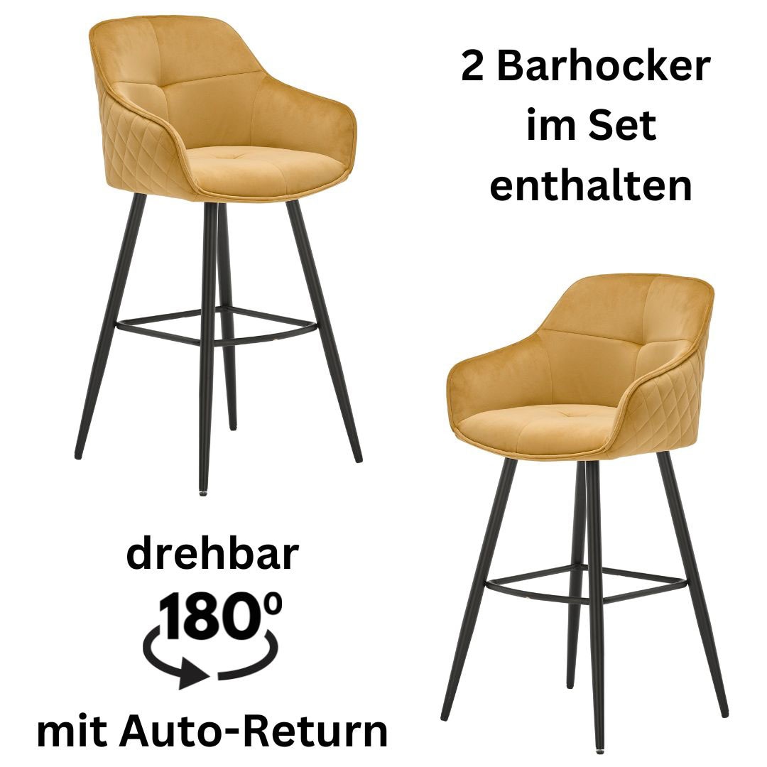 Barhocker STOLKOM "Emma", gold (gold, schwarz), B:57cm H:105cm T:53cm, Hocker, Barhocker, Komfortsitzhöhe 73 cm, 180drehbar Auto Return funktion