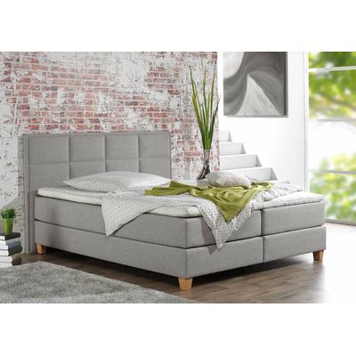 Boxspringbett HOME AFFAIRE "Casey", grau (silbergrau), B:191cm L:209cm, Struktur fein (100% Polyester), Komplettbetten, Boxspringbett, in 5 Breiten, 3 Ausführungen, 2 Härtegraden, Steppung, Topper Image