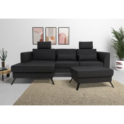 Ecksofa SIT & MORE "Olsen L-Form", schwarz, B:261cm H:88cm T:172cm, 98% Polyester 2%Polyamid, Sofas, inklusive Sitztiefenverstellung, wahlweise mit Bettfunktion, 15cm hoch Image
