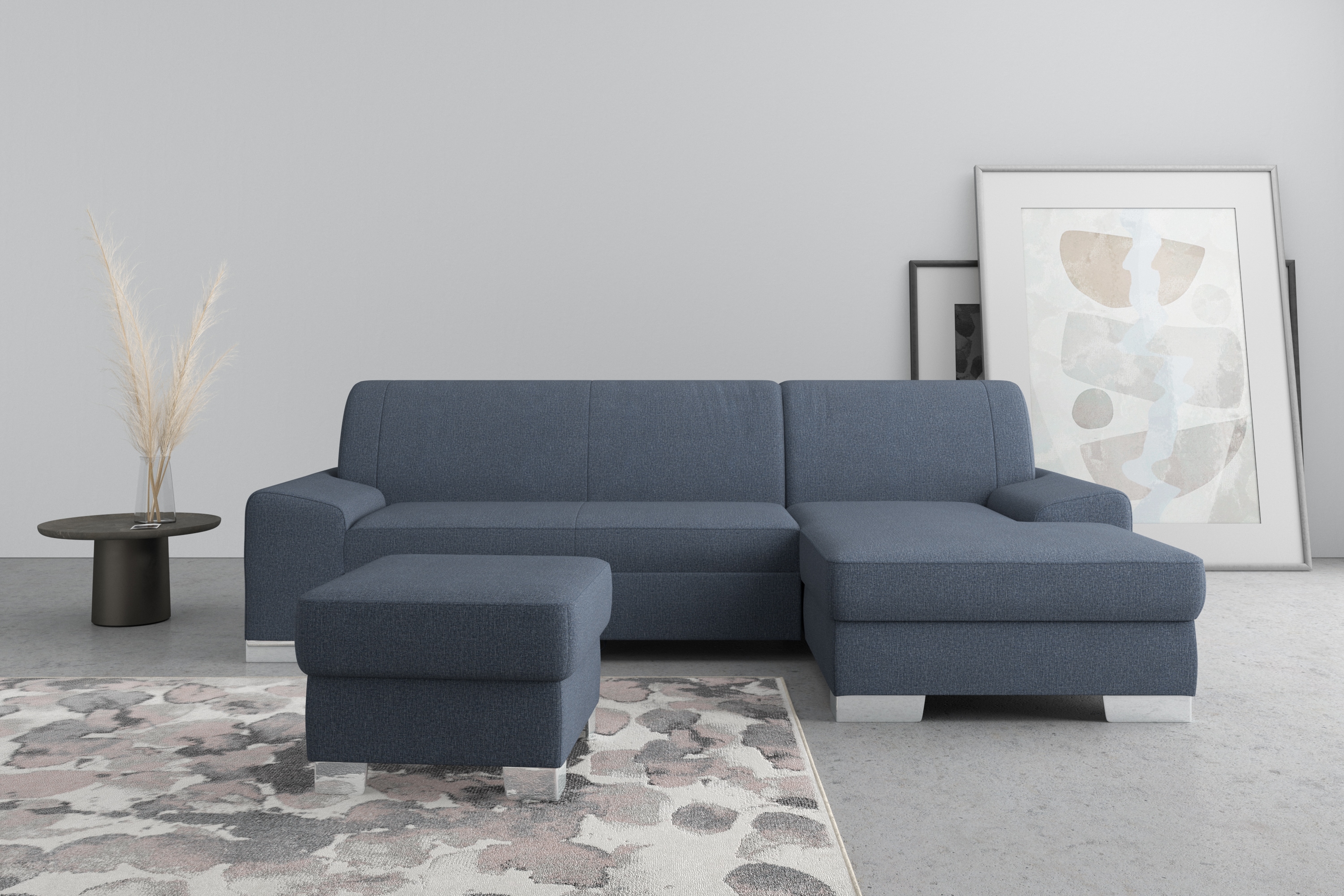 Ecksofa DOMO COLLECTION "Anzio L-Form, whlw. Bettfunktion, Federkern, hochwertig, Breite 271 cm", blau, B:271cm H:85cm T:160cm, Sofas, Ecksofa, Ohne Bettfunktion, Recamiere rechts, Feinstruktur, blau