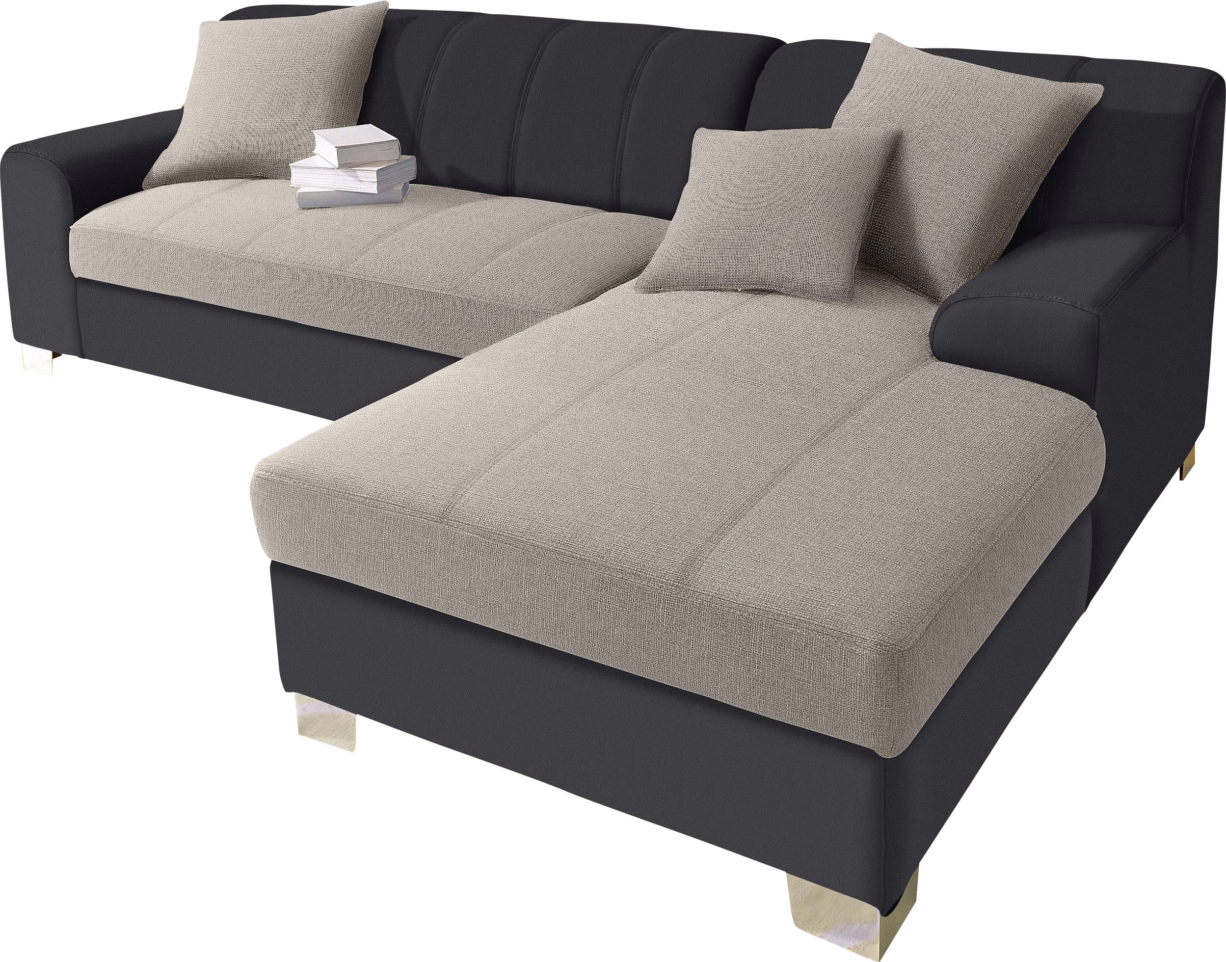 Ecksofa DOMO COLLECTION "Turah incl. Zierkissen, moderne Steppung, auch in Leder", braun (dunkelbraun, beige), B:239cm H:75cm T:82cm, Sofas, Ecksofa, wahlw. mit Bettfunktion, L-Form, B/T: 239/152cm, Unser Dauertiefpreis, Topseller
