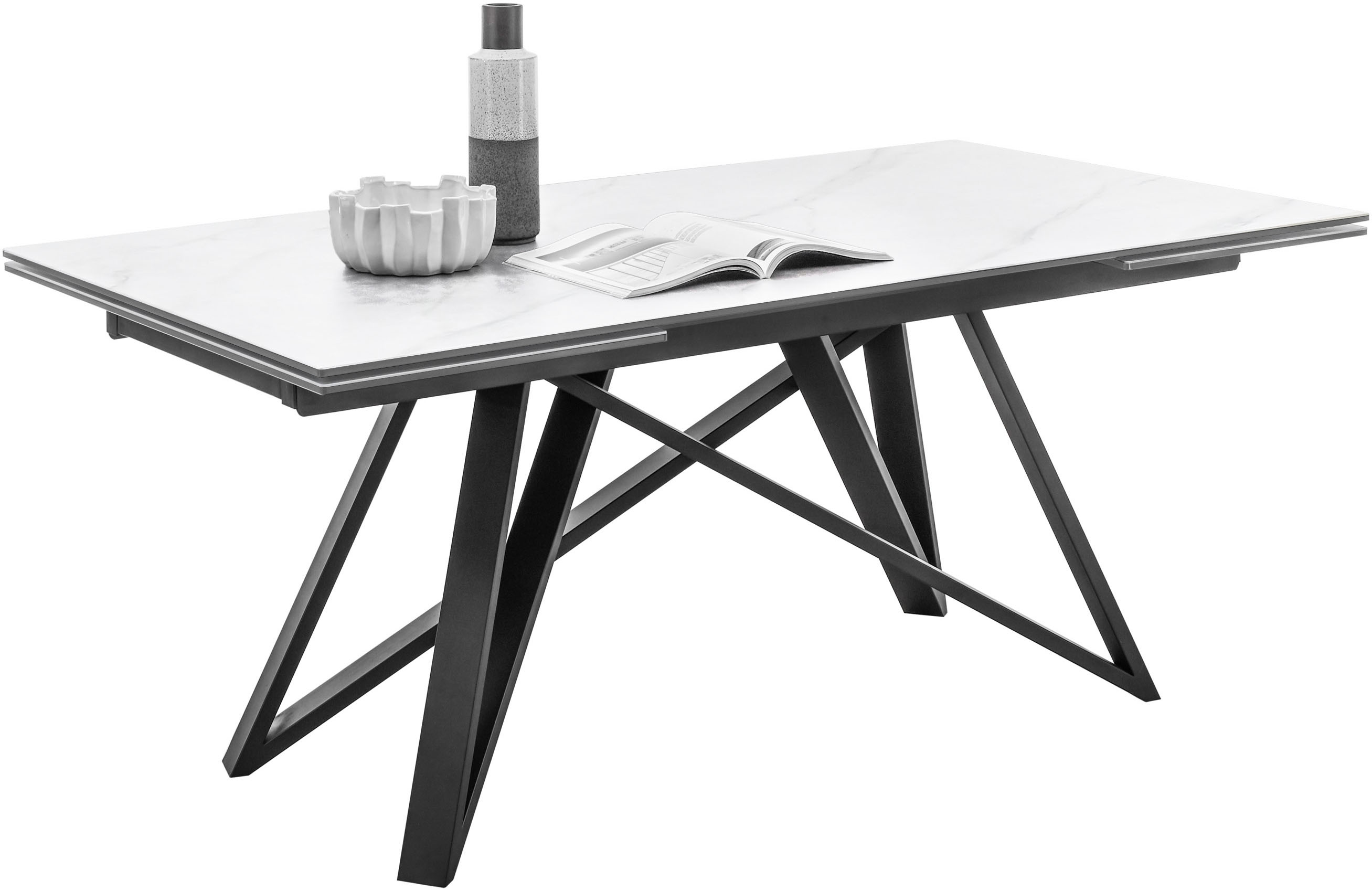 Esstisch STOLKOM "Charly Esszimmertisch Keramik, ausziehbar 280 cm, BxHxT 180x75x95 cm", weiß (weiß, schwarz, weiß), H:75cm, Tische, Keramikoberfläche,Tischplatte beidseitig ausziehbar 180 auf 280 cm