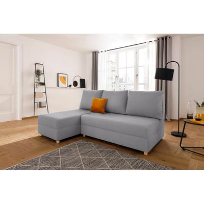 Ecksofa INOSIGN "Mick L-Form", grau (mittelgrau), B:197cm H:90cm T:145cm, Struktur fein (100% Polyester), Luxus-Microfaser weich (100% Polyester), Samtoptik (100% Polyester), Sofas, Longchair links/rechts montierbar, wahlweise mit Bettfunktion Image