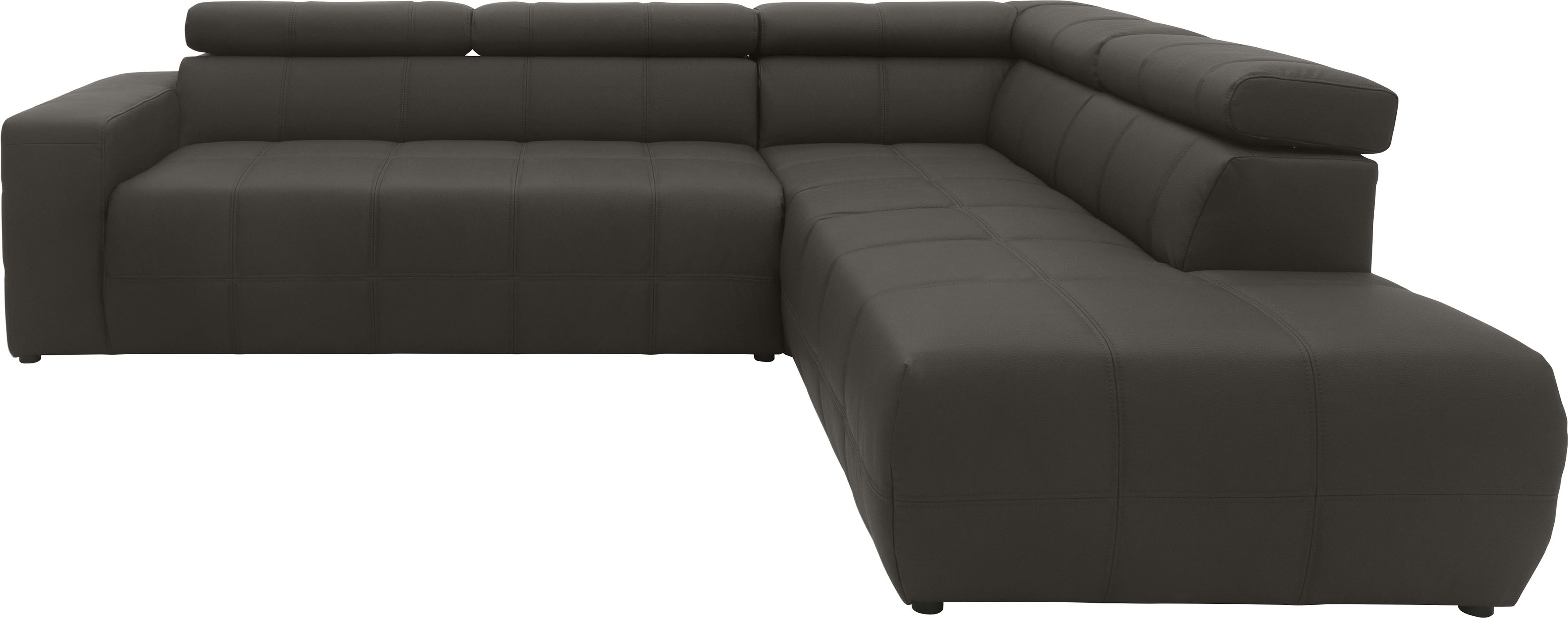 Ecksofa DOMO COLLECTION "Brandon L-Form, auch in Leder", braun (dunkelbraun), B:275cm H:80cm T:228cm, Luxus-Kunstleder;100% Polyurethan, Sofas, Ecksofa, inklusive Kopfteilverstellung, wahlweise mit Sitztiefenverstellung