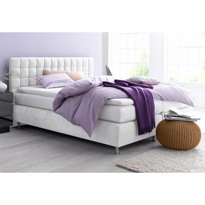 Boxspringbett, weiß, B:155cm L:210cm, Microvelours (100% Polyester), Strukturstoff (77% Polyester und 23% Viskose), Bonnell-Federkern-Matratzenbezug: 100% Polyester, Kaltschaum-Matratzenbezug: Frottee 100% Polyester, WESTFALIA SCHLAFKOMFORT,... Image