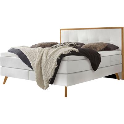 Boxspringbett HASENA "Nordic", braun (weiß, eiche bianco), B:168cm L:205cm, Komplettbetten, Boxspringbett, modernes Design, Nordic Bett, gestepptes Kopfteil, Eichenholz Image