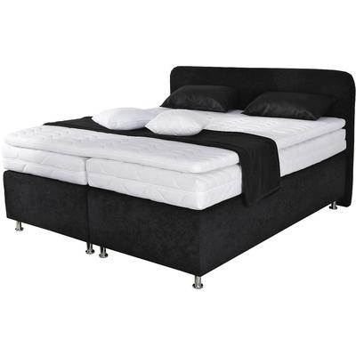 Boxspringbett, schwarz, B:170cm L:212cm, Bezug Kaltschaum-Topper: mit Klimafaser versteppt, 100% Polyester, Bezug untere Box und Kopfteil: wahlweise hochwertiger Microvelour (100% Polyester), feiner Strukturstoff (100% Polyester) oder Kunstleder,... Image