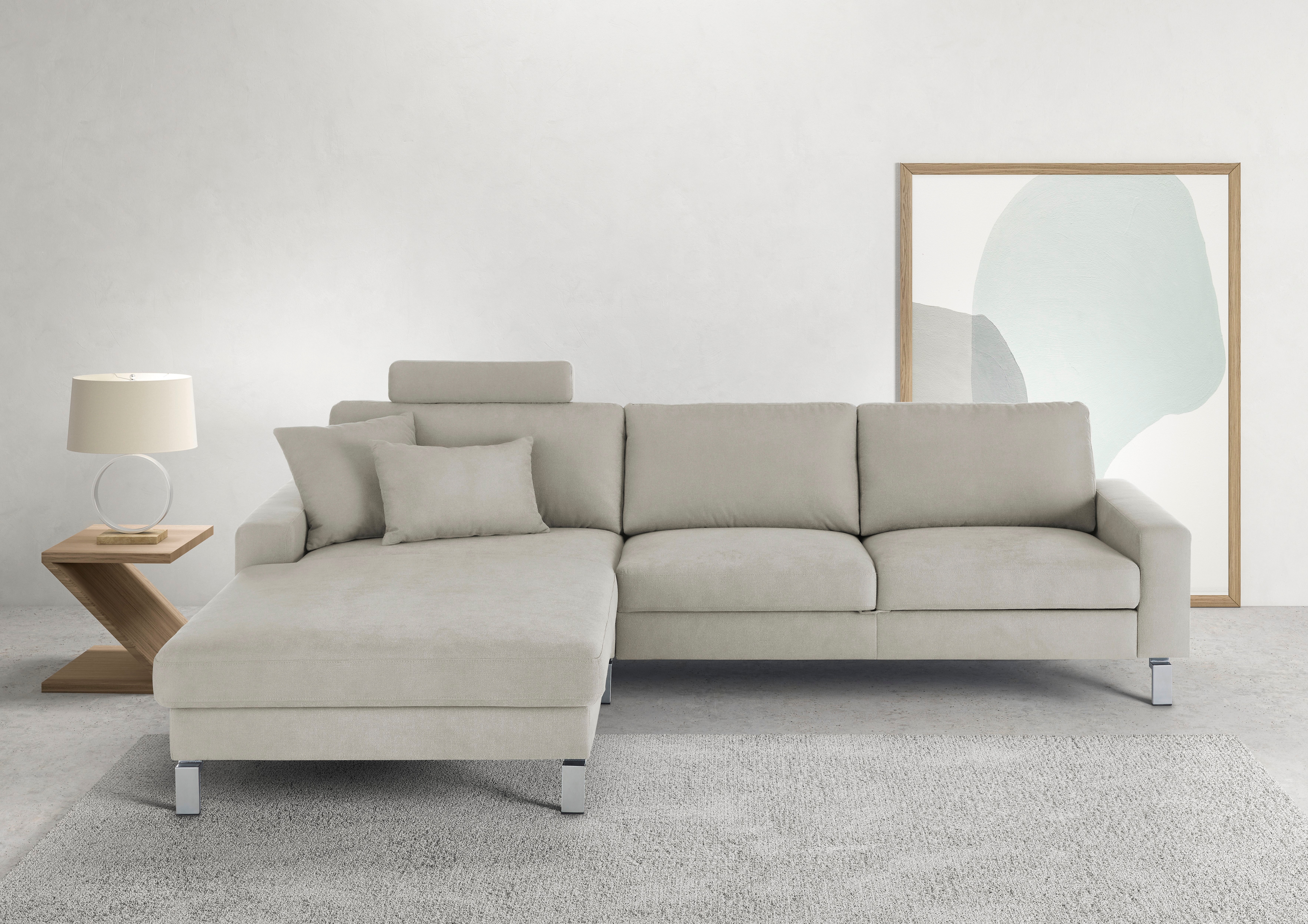 3C Candy "Lecce, wahlweise PUR-Schaumstoff oder Tonnentaschenfederkern" Bett im 2,5-Sitzer, teilmotorische Schlaffunktion im Longchair, L-Form