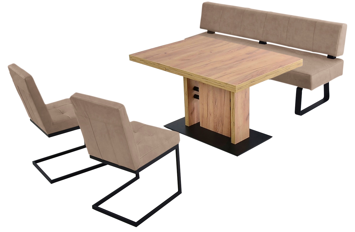 Polsterbank K+W KOMFORT & WOHNEN "Spider II", beige (sand 35, schwarz), B:192cm H:88cm T:67cm, Sitzbänke, Polsterbank, Sitzsteppung, bequem durch Sandwichbauweise, Metallkufe in schwarz