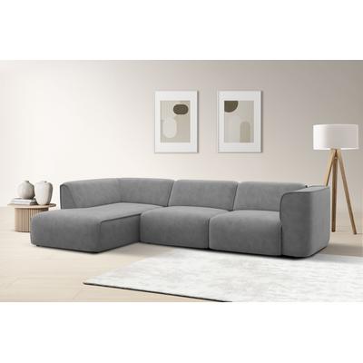 Ecksofa RAUM.ID "Merid L-Form, jederzeit durch Module erweiterbar, B/T/H: 295/162/70 cm", grau (hellgrau), B:295cm H:70cm T:162cm, Struktur fein (100% Polyester), Samtoptik (100% Polyester), Samtcord (92% Polyester, 8% Polyamid), Sofas, als Modul... Image